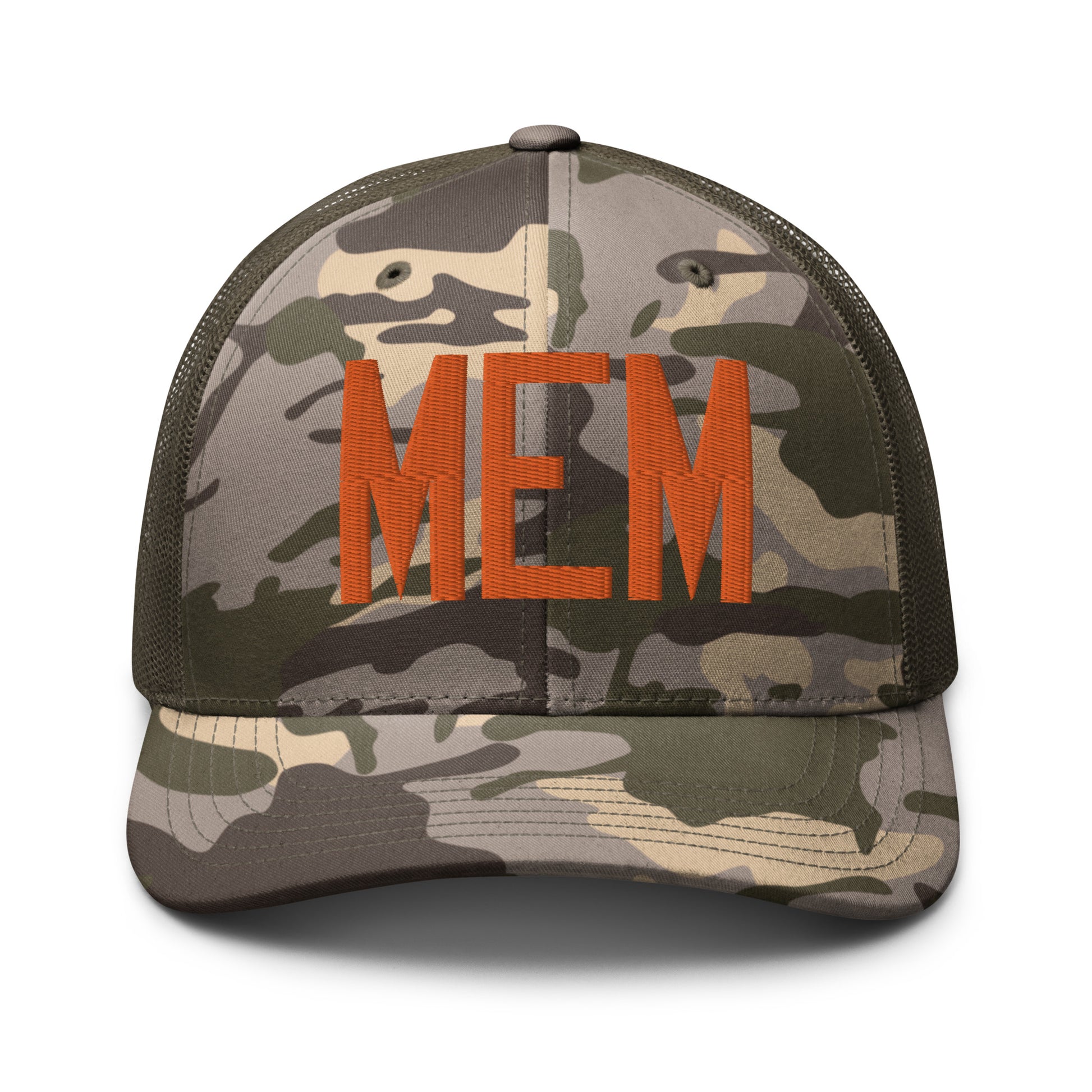 Airport Code Camouflage Trucker Hat - Orange • MEM Memphis • YHM Designs - Image 17