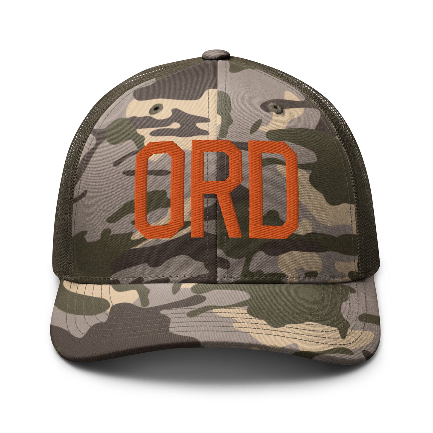 Airport Code Camouflage Trucker Hat - Orange • ORD Chicago • YHM Designs - Image 17