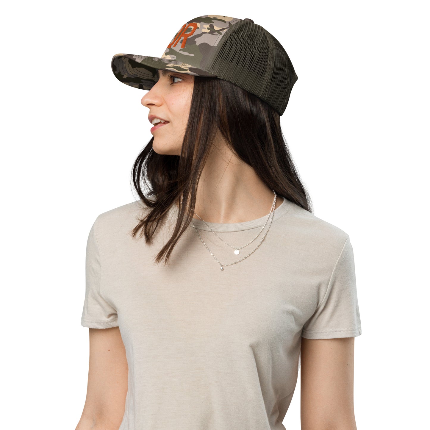 Airport Code Camouflage Trucker Hat - Orange • YQR Regina • YHM Designs - Image 07