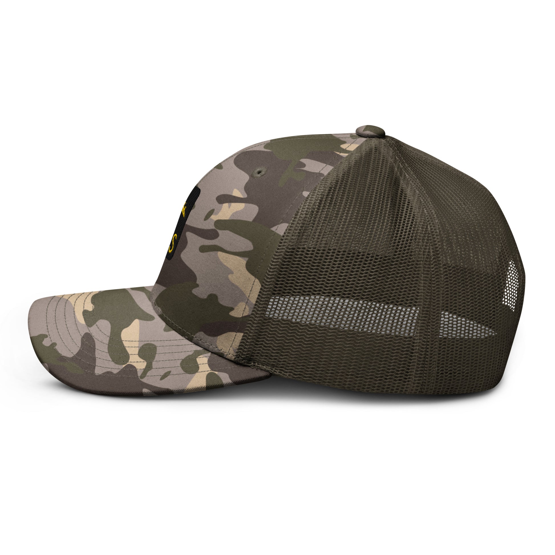 Camouflage Jetliner Trucker Hat • Black and Gold • AMS Amsterdam Souvenir • YHM Designs - Image 17