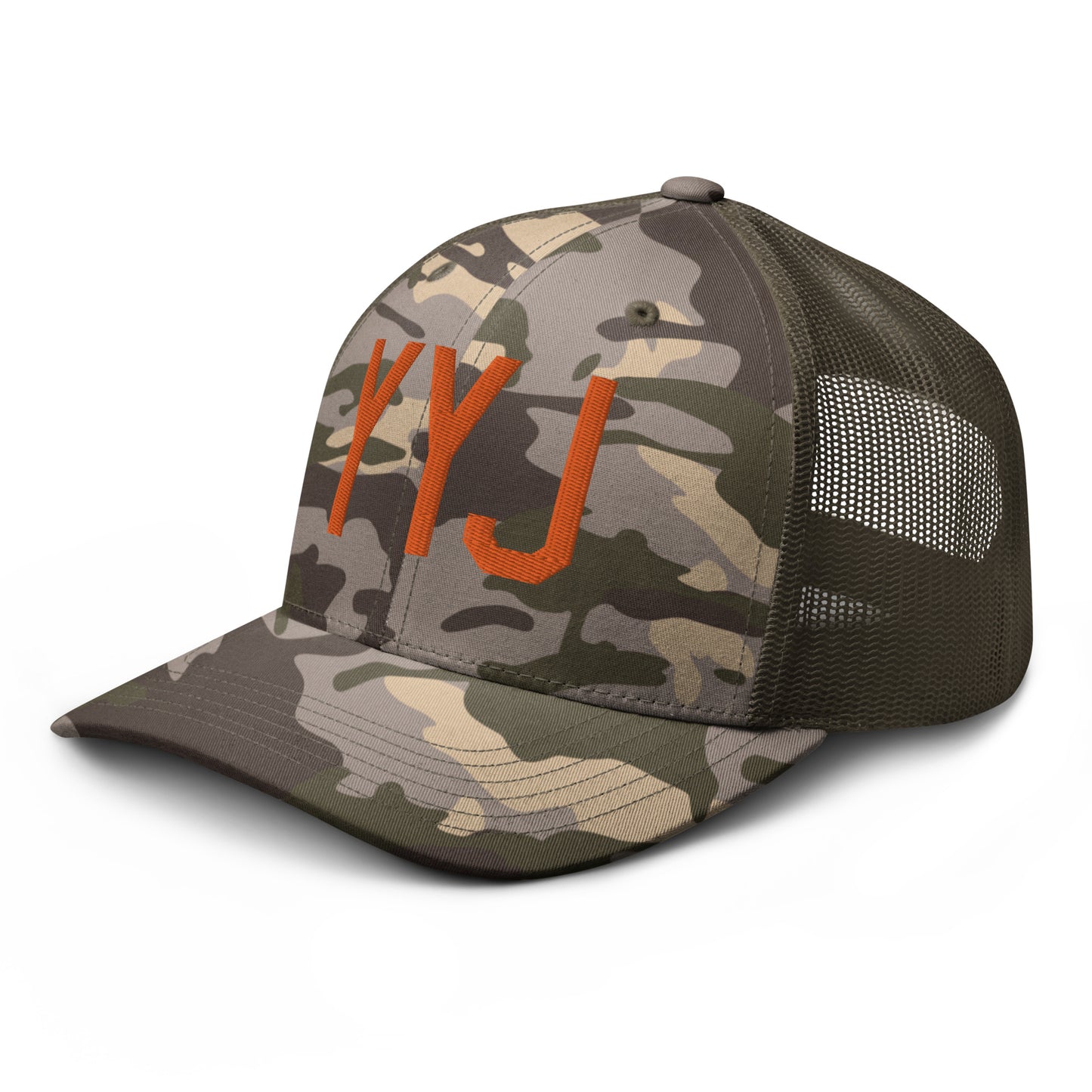 Airport Code Camouflage Trucker Hat - Orange • YYJ Victoria • YHM Designs - Image 19