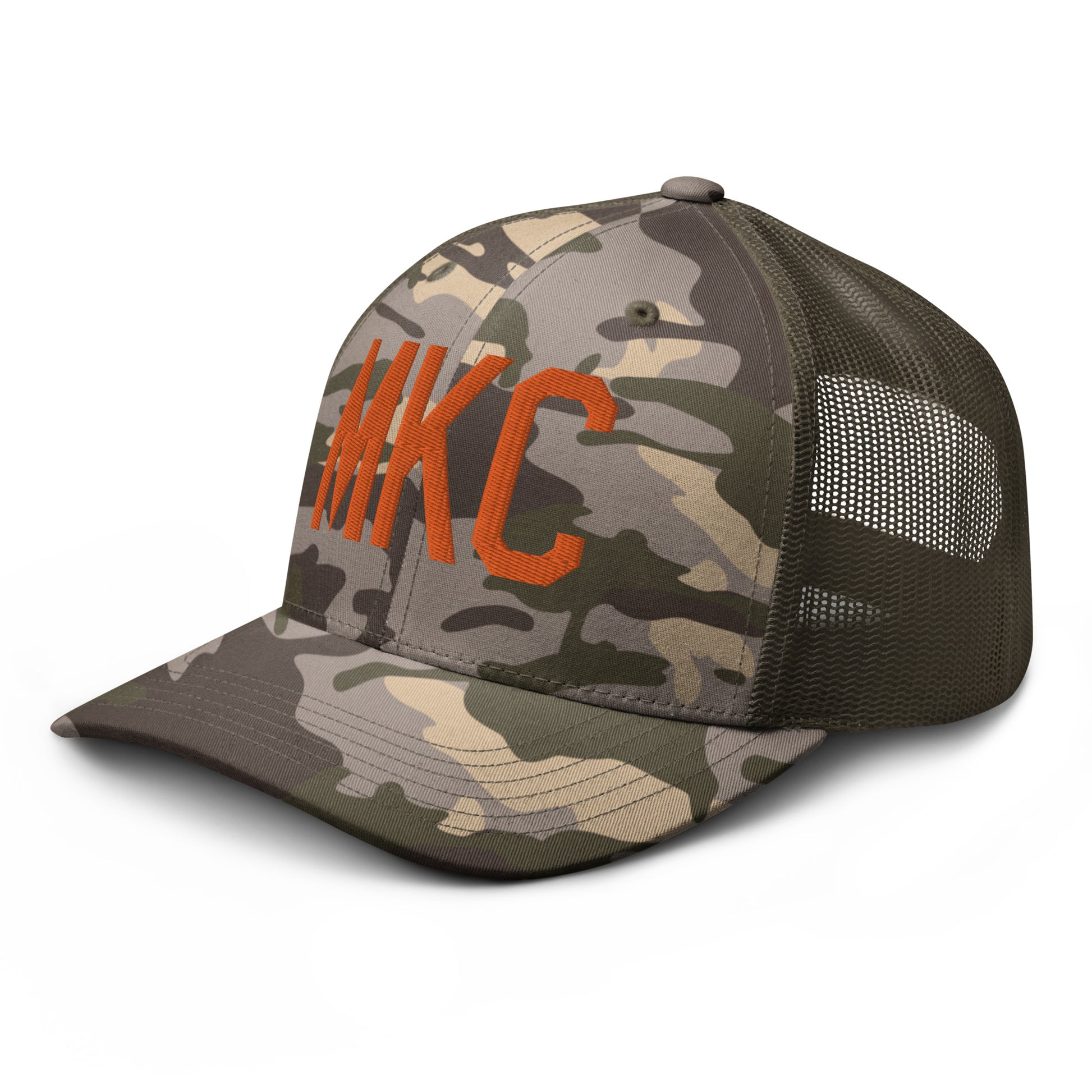 Airport Code Camouflage Trucker Hat - Orange • MKC Kansas City • YHM Designs - Image 19
