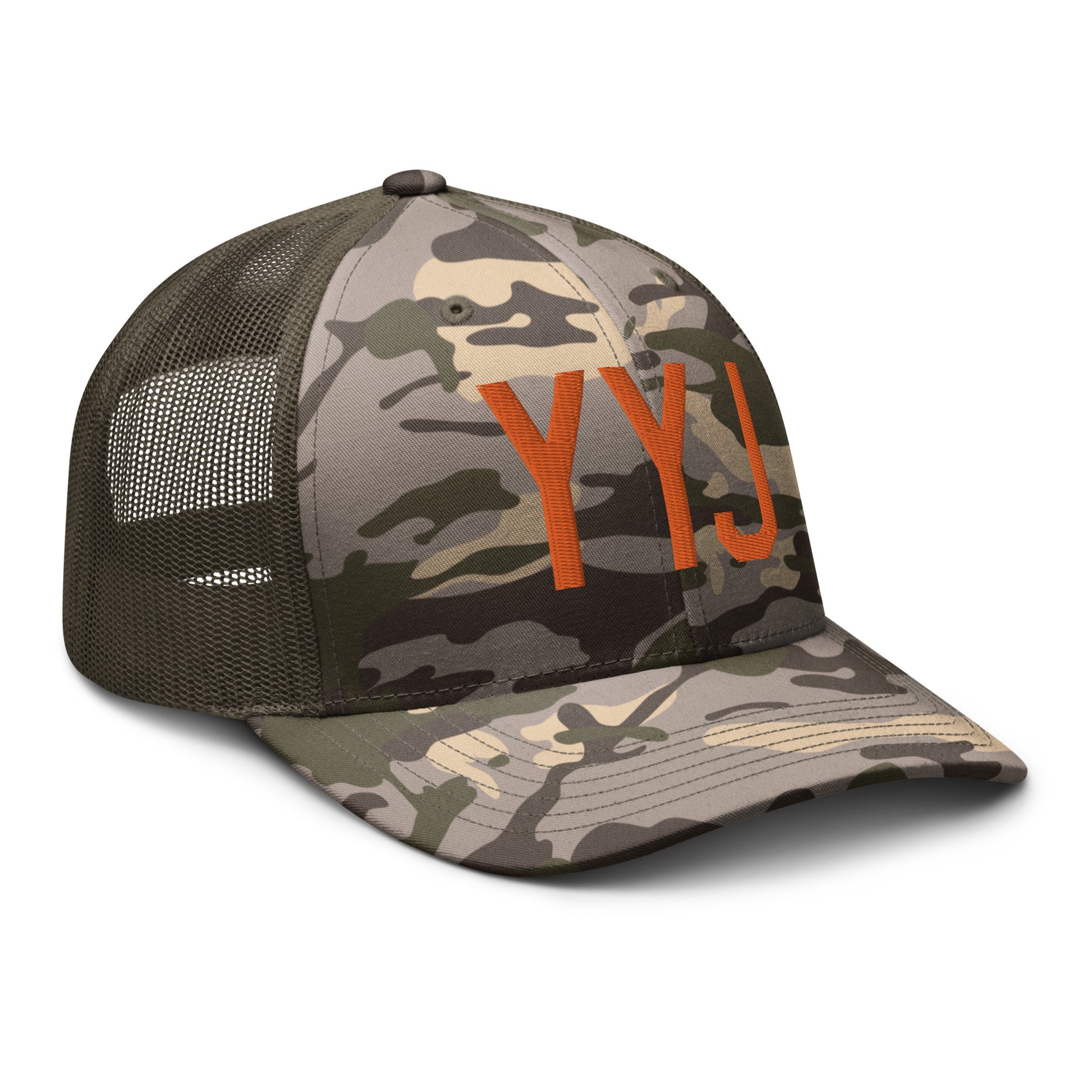 Airport Code Camouflage Trucker Hat - Orange • YYJ Victoria • YHM Designs - Image 20