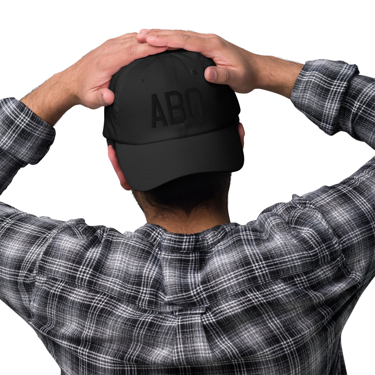 Airport Code Baseball Cap - Black • ABQ Albuquerque • YHM Designs - Image 02