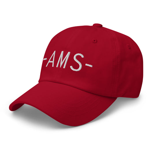 AMS Amsterdam Baseball Cap • Minimalist Lettering in White • YHM Designs - Image 01