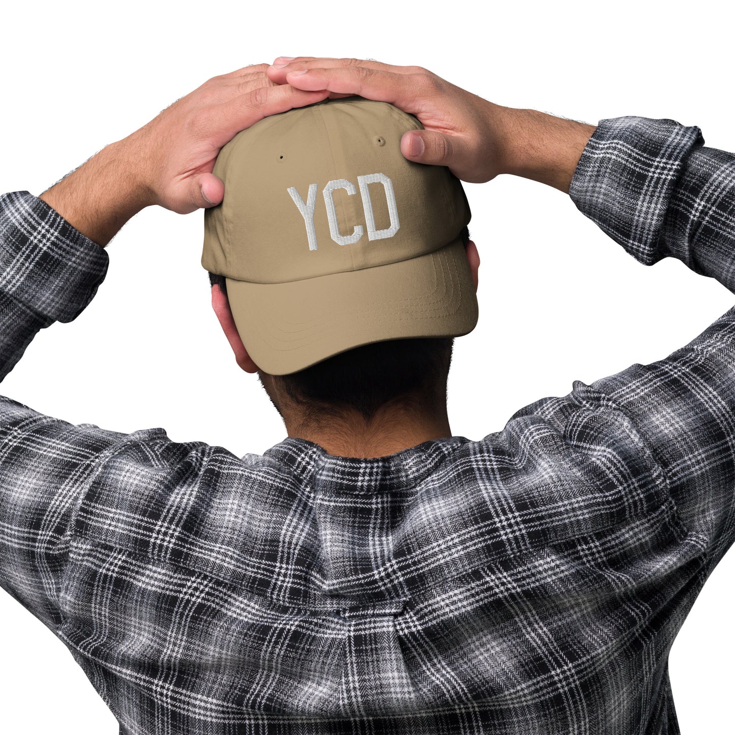 Airport Code Baseball Cap - White • YCD Nanaimo • YHM Designs - Image 08