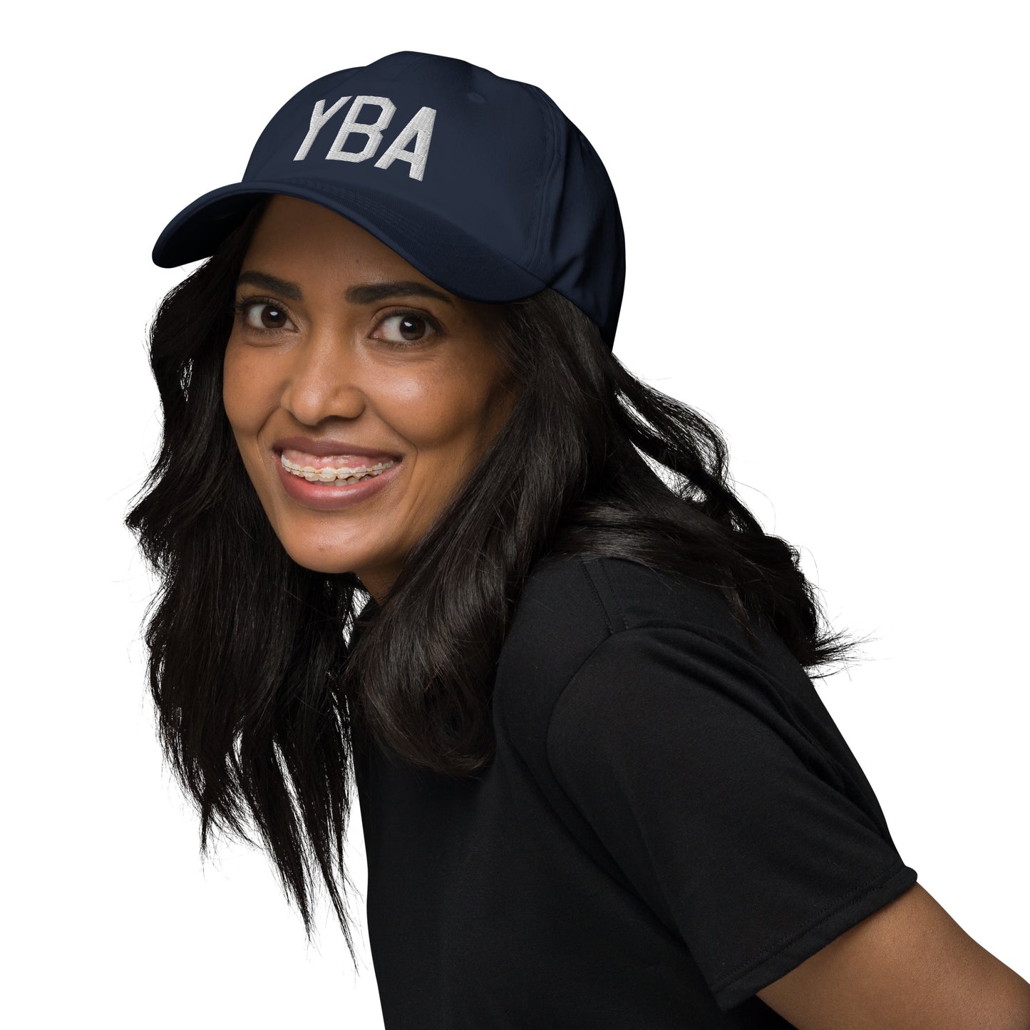 Airport Code Baseball Cap - White • YBA Banff • YHM Designs - Image 04