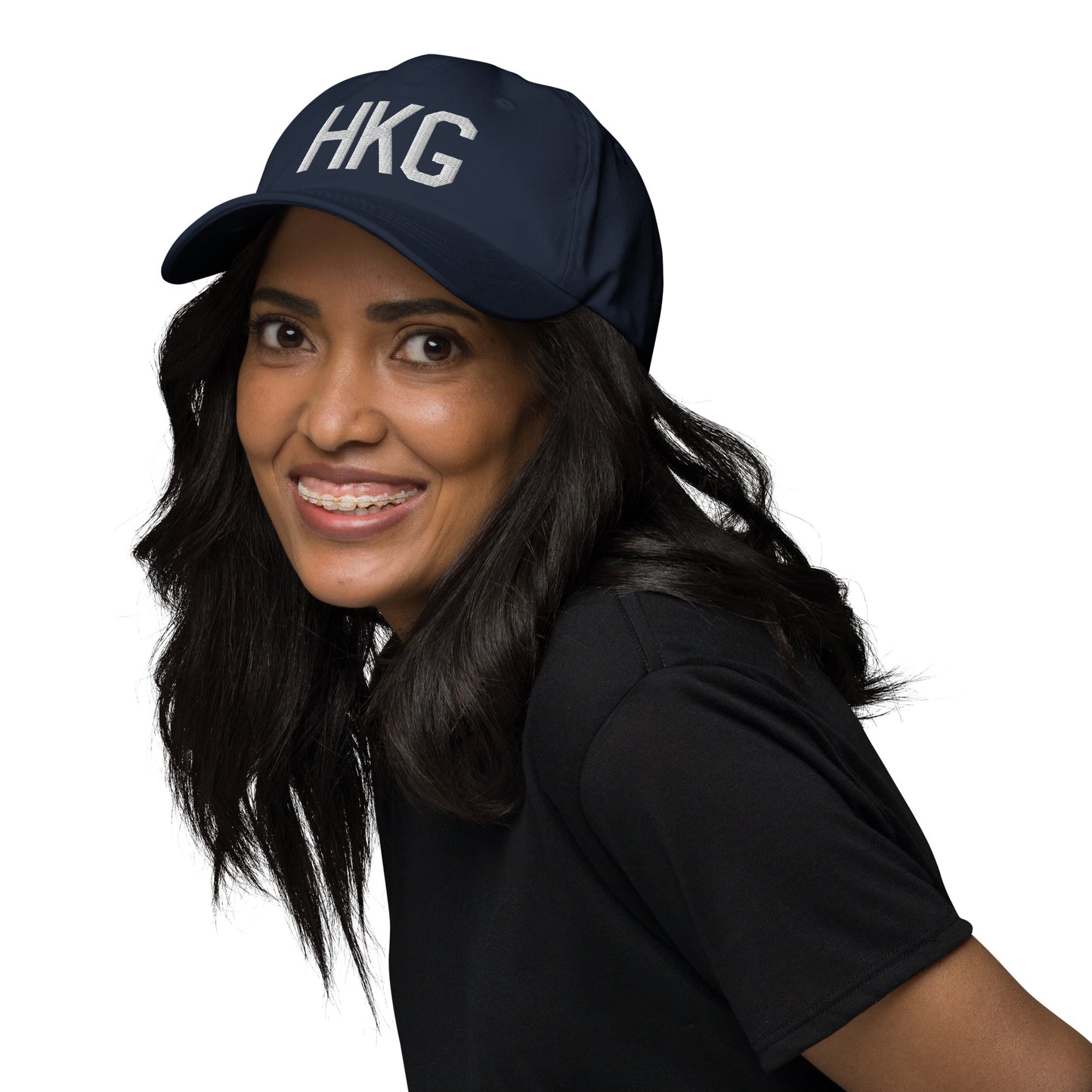 Airport Code Baseball Cap - White • HKG Hong Kong • YHM Designs - Image 04