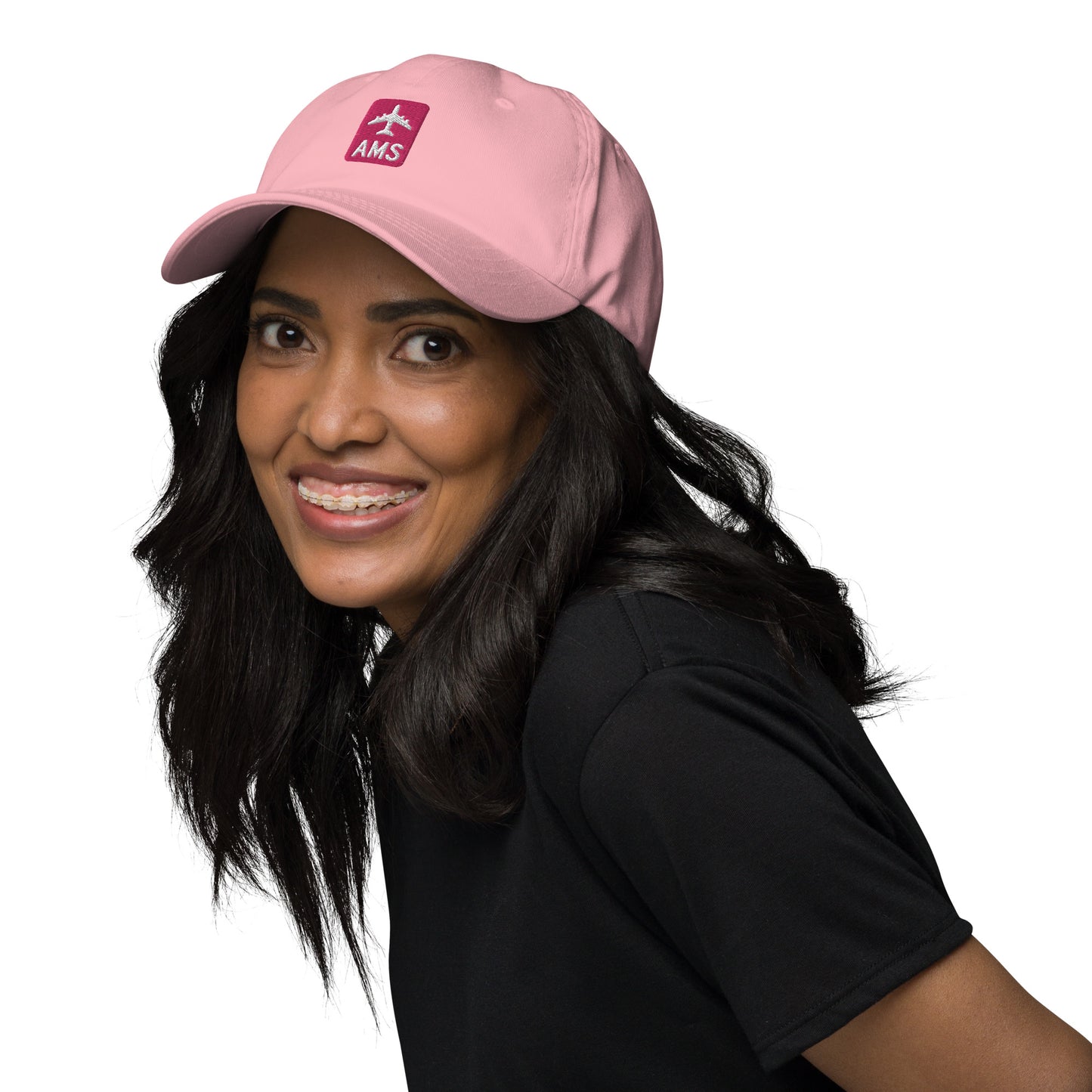 Jetliner Baseball Cap • Pink • AMS Amsterdam Souvenir • YHM Designs - Image 04