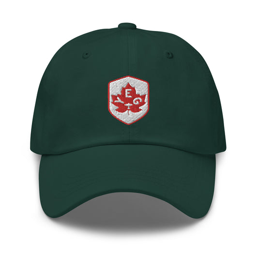 YEG Edmonton Baseball Cap • Maple Leaf Shield Design - Red & White • YHM Designs - Image 02