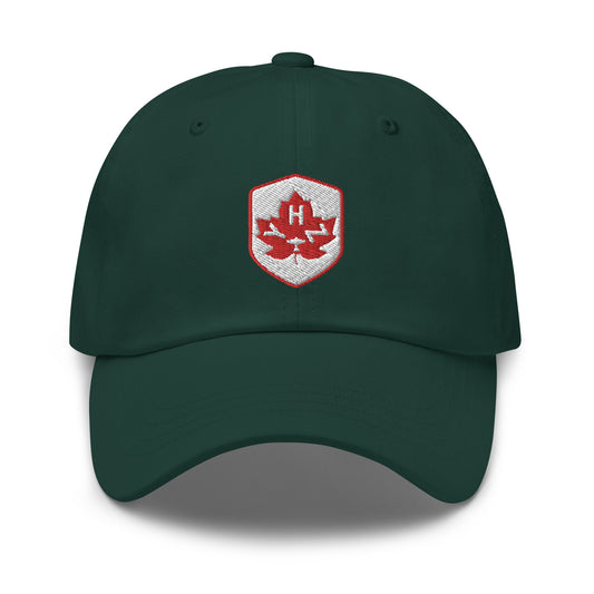 YHZ Halifax Baseball Cap • Maple Leaf Shield Design - Red & White • YHM Designs - Image 02