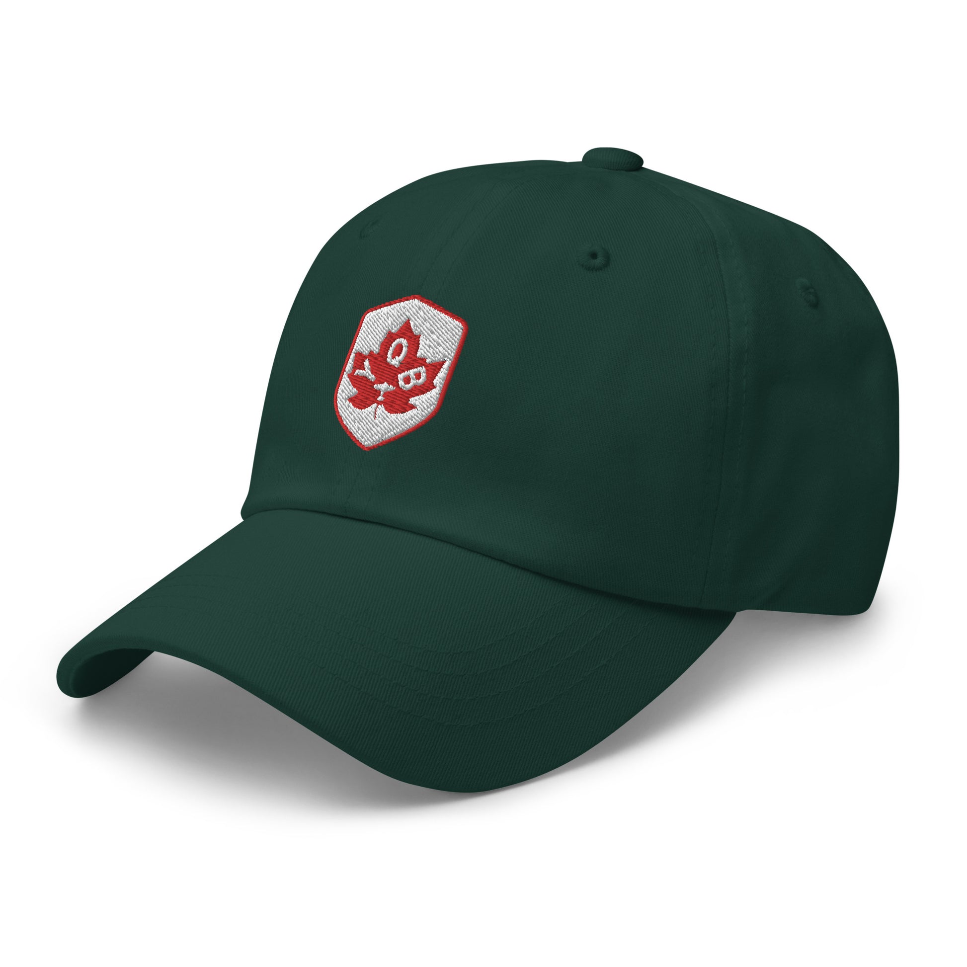YQB Quebec City Baseball Cap • Maple Leaf Shield Design - Red & White • YHM Designs - Image 01