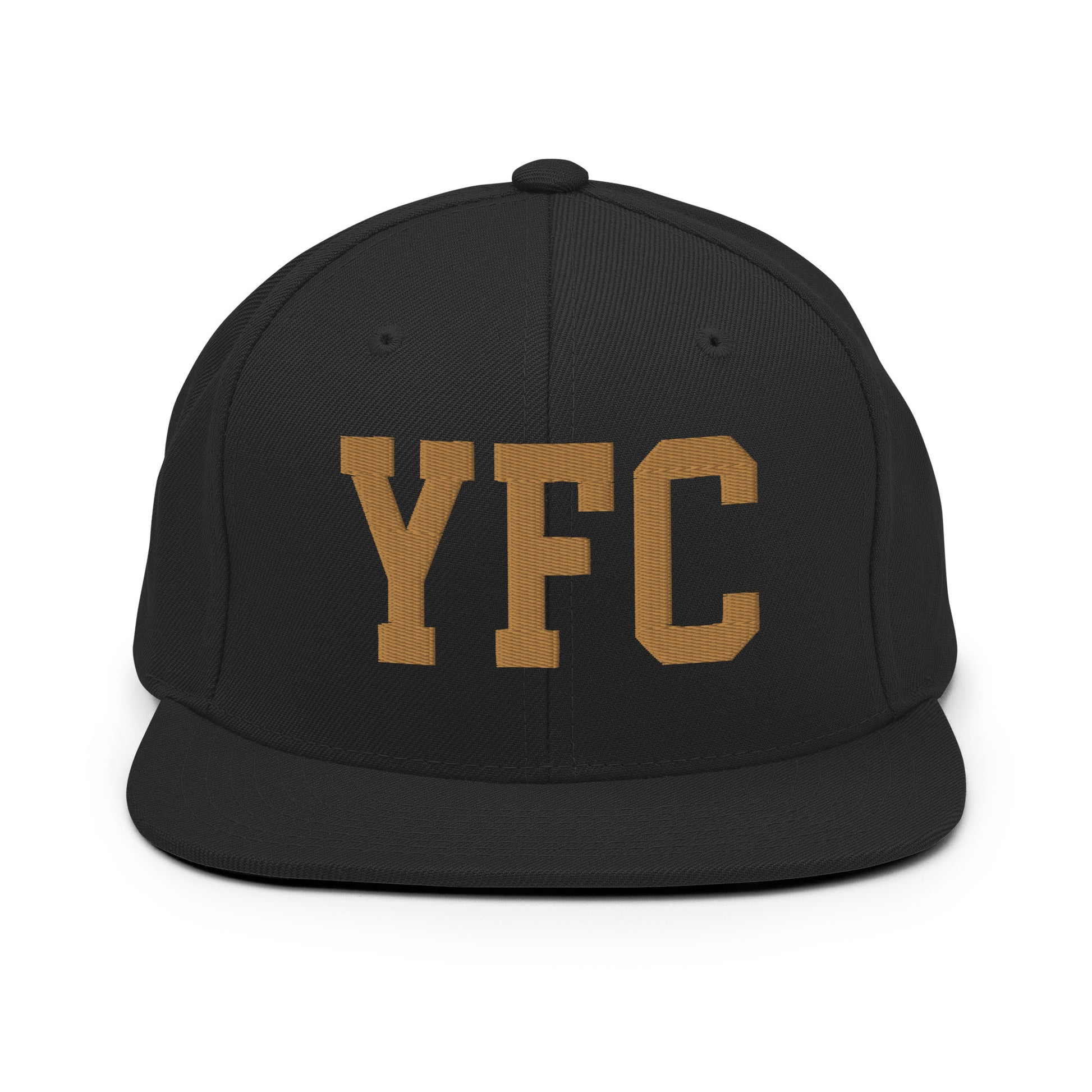 College-Style Classic Snapback Hat • Old Gold • YFC Fredericton Souvenir • YHM Designs - Image 07