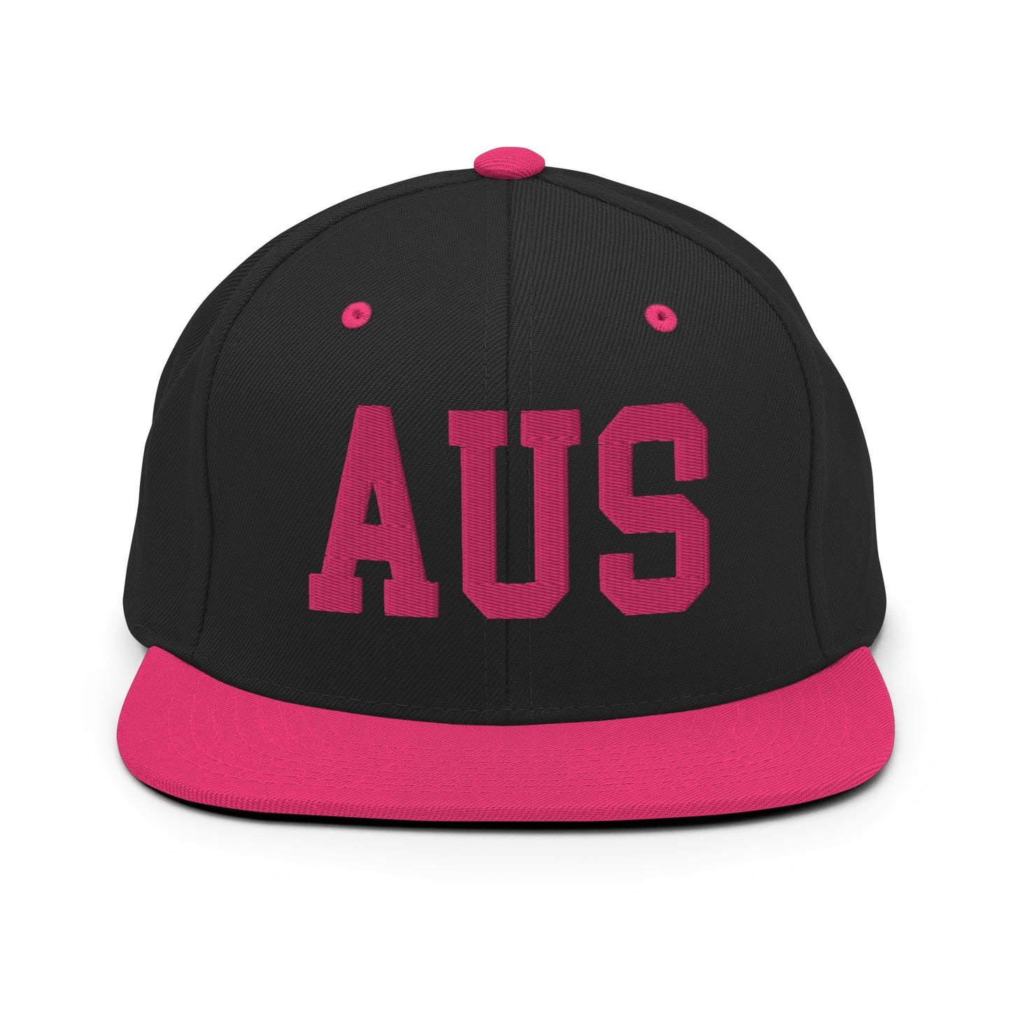 College-Style Classic Snapback Hat • Pink Embroidery • AUS Austin Souvenir • YHM Designs - Image 07
