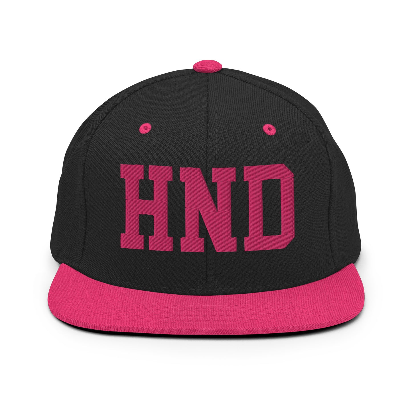 College-Style Classic Snapback Hat • Pink Embroidery • HND Tokyo Souvenir • YHM Designs - Image 07