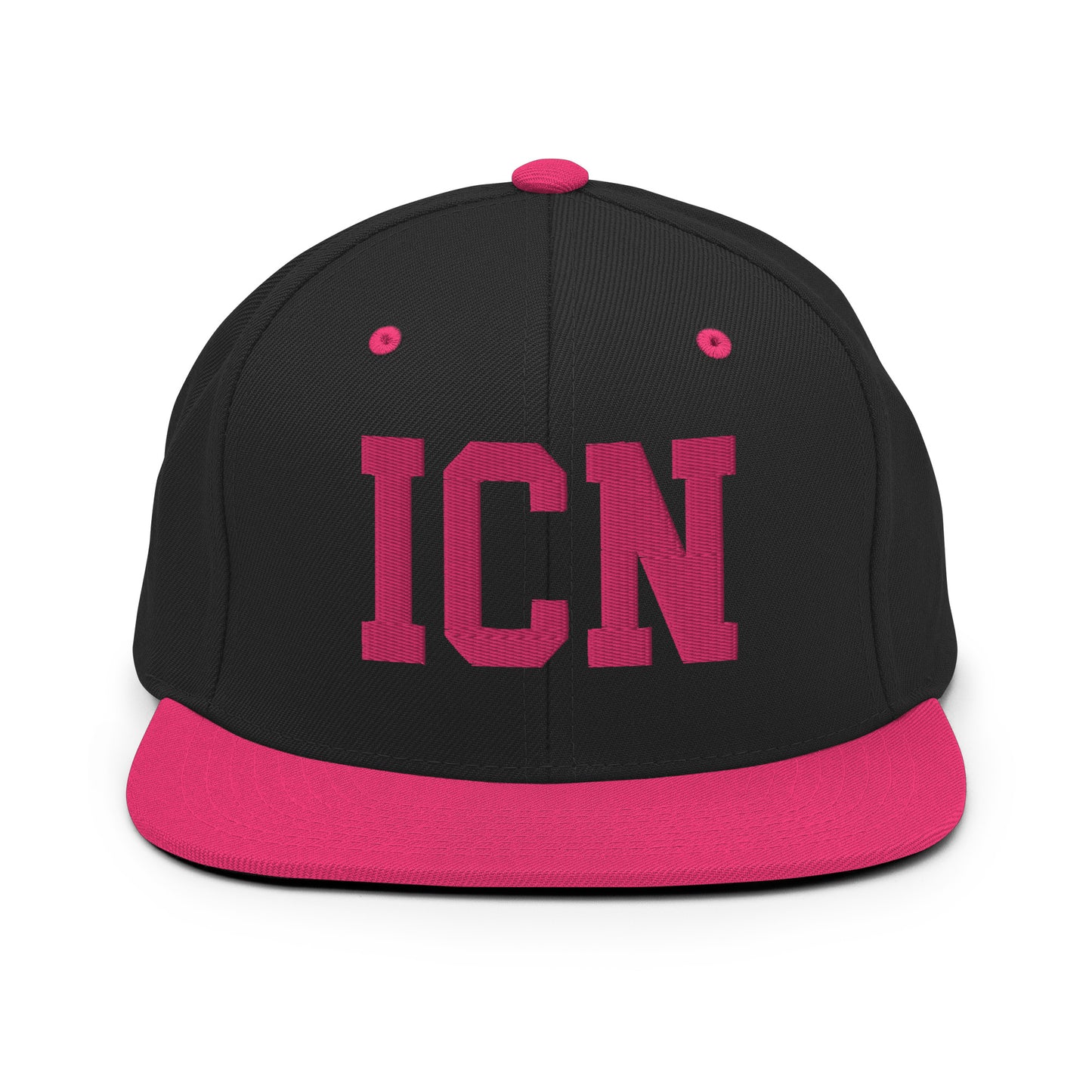 College-Style Classic Snapback Hat • Pink Embroidery • ICN Seoul Souvenir • YHM Designs - Image 07
