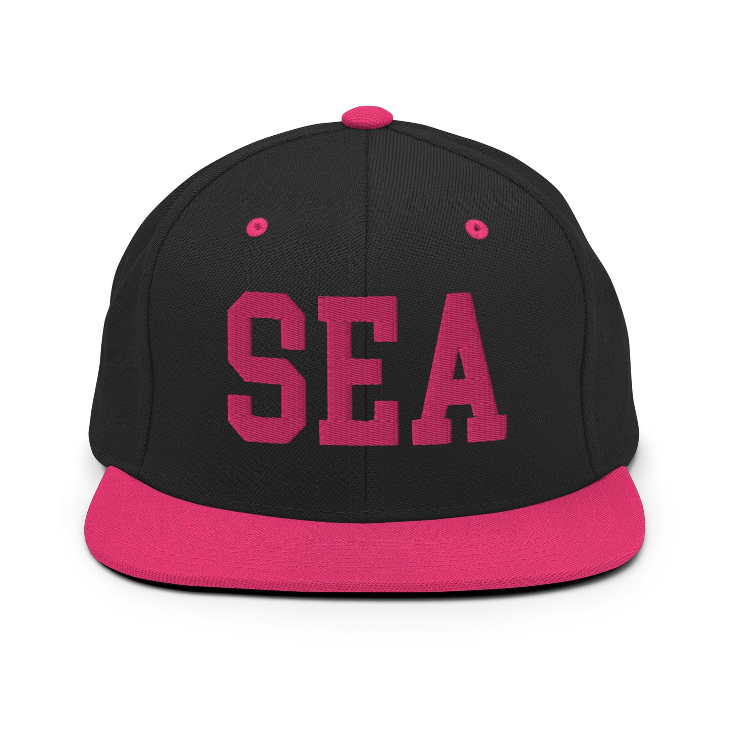 College-Style Classic Snapback Hat • Pink Embroidery • SEA Seattle • YHM Designs - Image 07