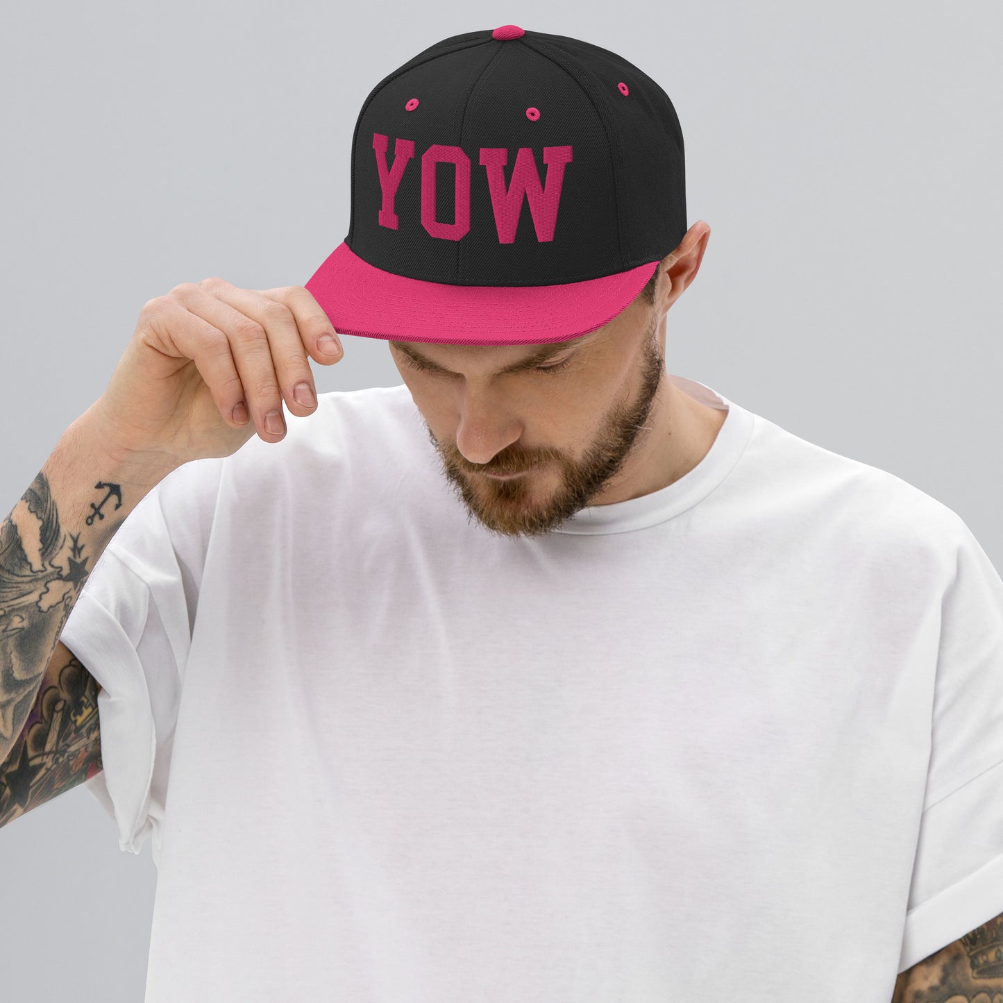 College-Style Classic Snapback Hat • Pink Embroidery • YOW Ottawa Souvenir • YHM Designs - Image 06
