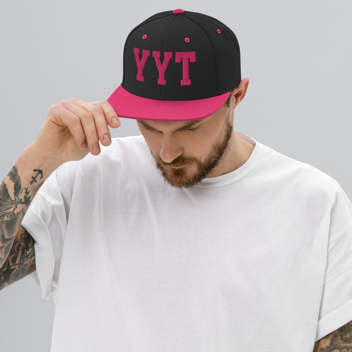 College-Style Classic Snapback Hat • Pink Embroidery • YYT St. John's • YHM Designs - Image 06