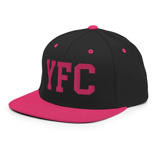 College-Style Classic Snapback Hat • Pink Embroidery • YFC Fredericton Souvenir • YHM Designs - Image 01