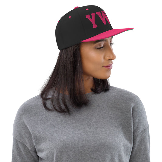 College-Style Classic Snapback Hat • Pink Embroidery • YWG Winnipeg Souvenir • YHM Designs - Image 02