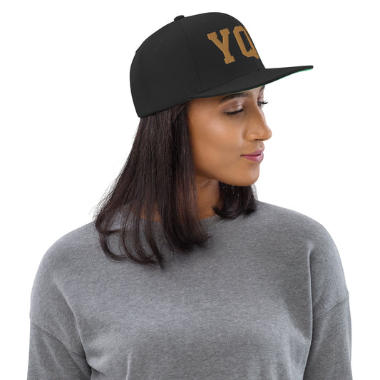 College-Style Classic Snapback Hat • Old Gold • YQB Quebec City Souvenir • YHM Designs - Image 02