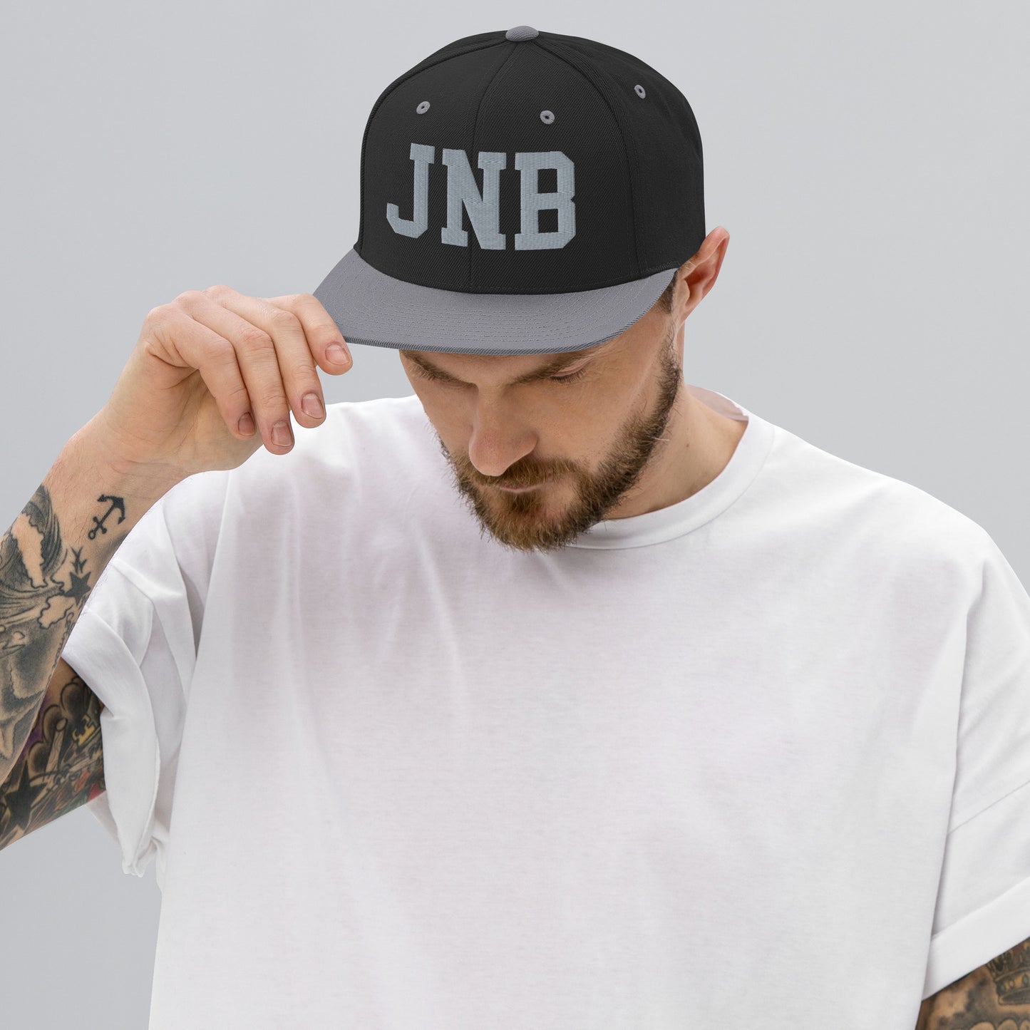 College-Style Classic Snapback Hat • Grey • JNB Johannesburg • YHM Designs - Image 06