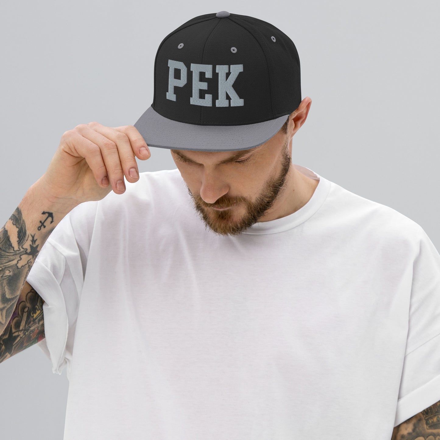 College-Style Classic Snapback Hat • Grey • PEK Beijing • YHM Designs - Image 06