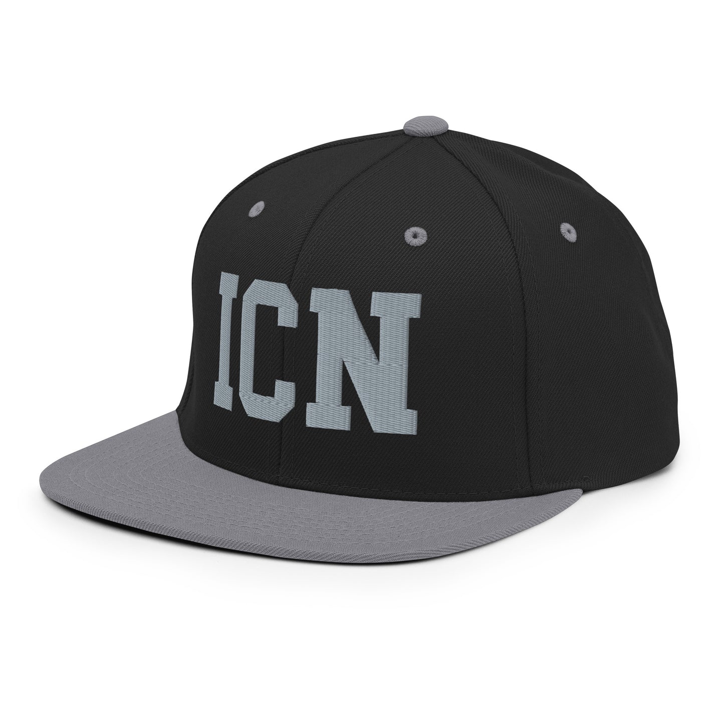 College-Style Classic Snapback Hat • Grey • ICN Seoul Souvenir • YHM Designs - Image 01