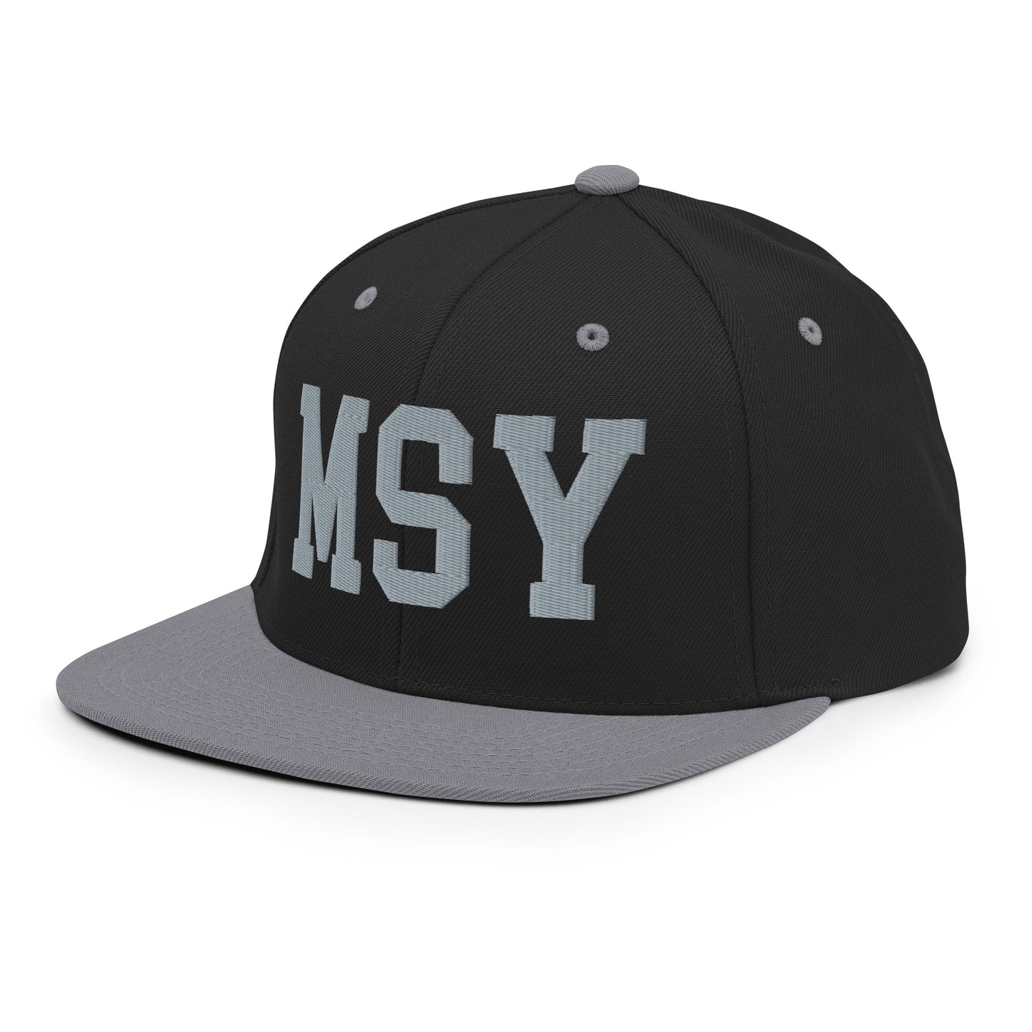 College-Style Classic Snapback Hat • Grey • MSY New Orleans Souvenir • YHM Designs - Image 01