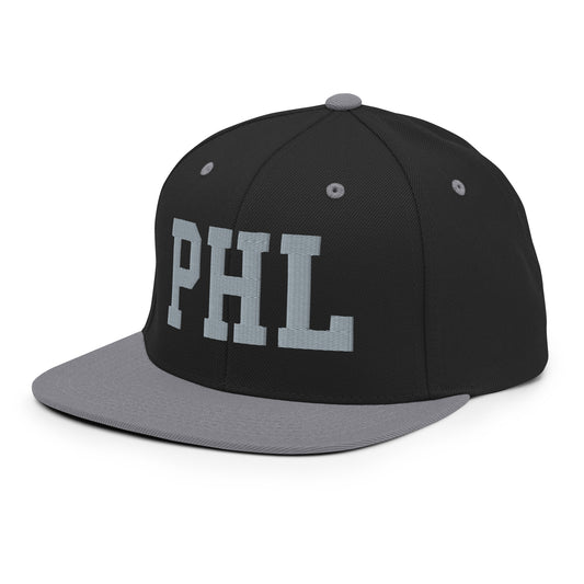 College-Style Classic Snapback Hat • Grey • PHL Philadelphia Souvenir • YHM Designs - Image 01
