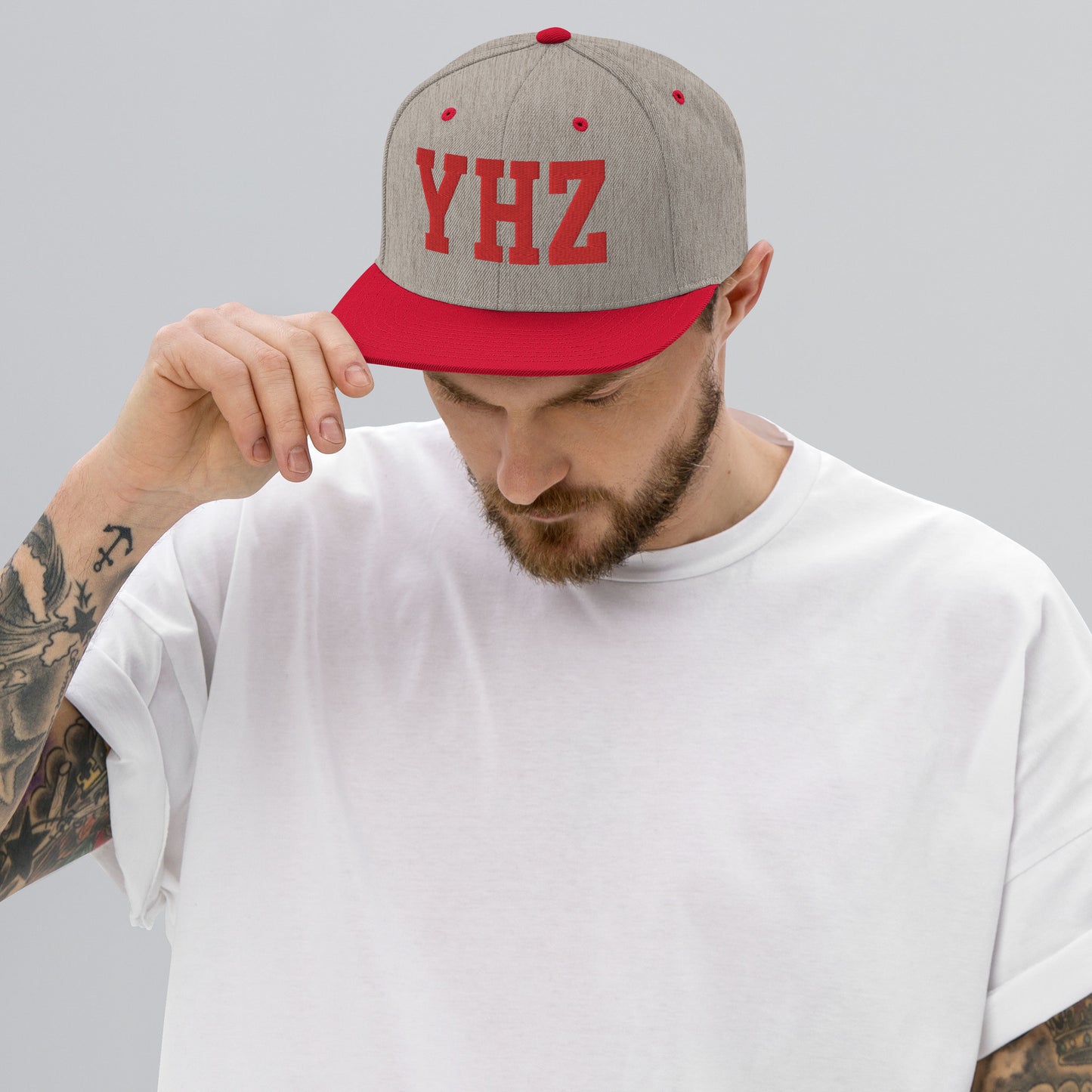 College-Style Classic Snapback Hat • Red • YHZ Halifax Souvenir • YHM Designs - Image 06
