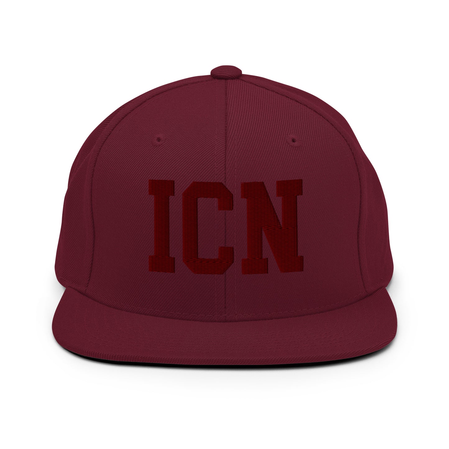 College-Style Snapback Hat • Maroon Embroidery • ICN Seoul • YHM Designs - Image 07