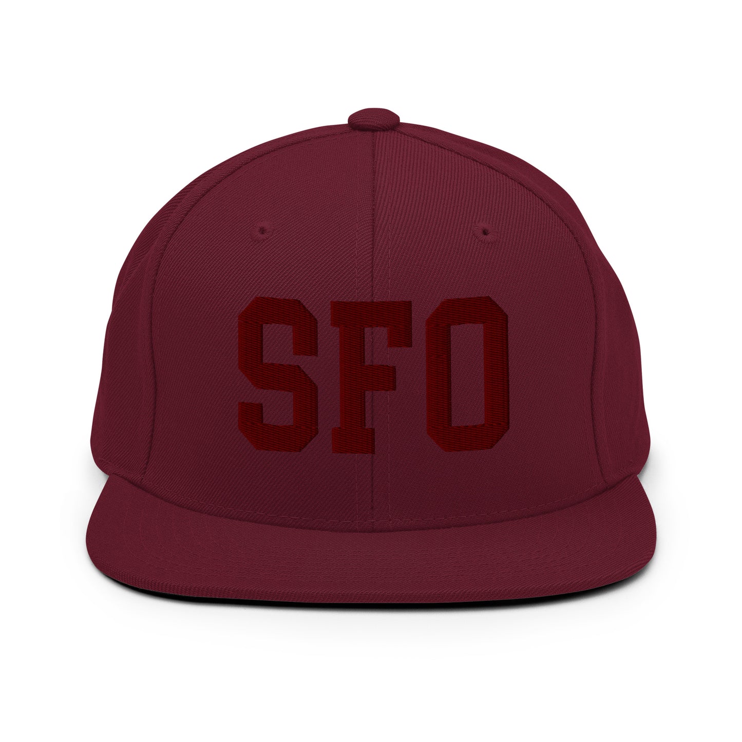 College-Style Snapback Hat • Maroon Embroidery • SFO San Francisco • YHM Designs - Image 07