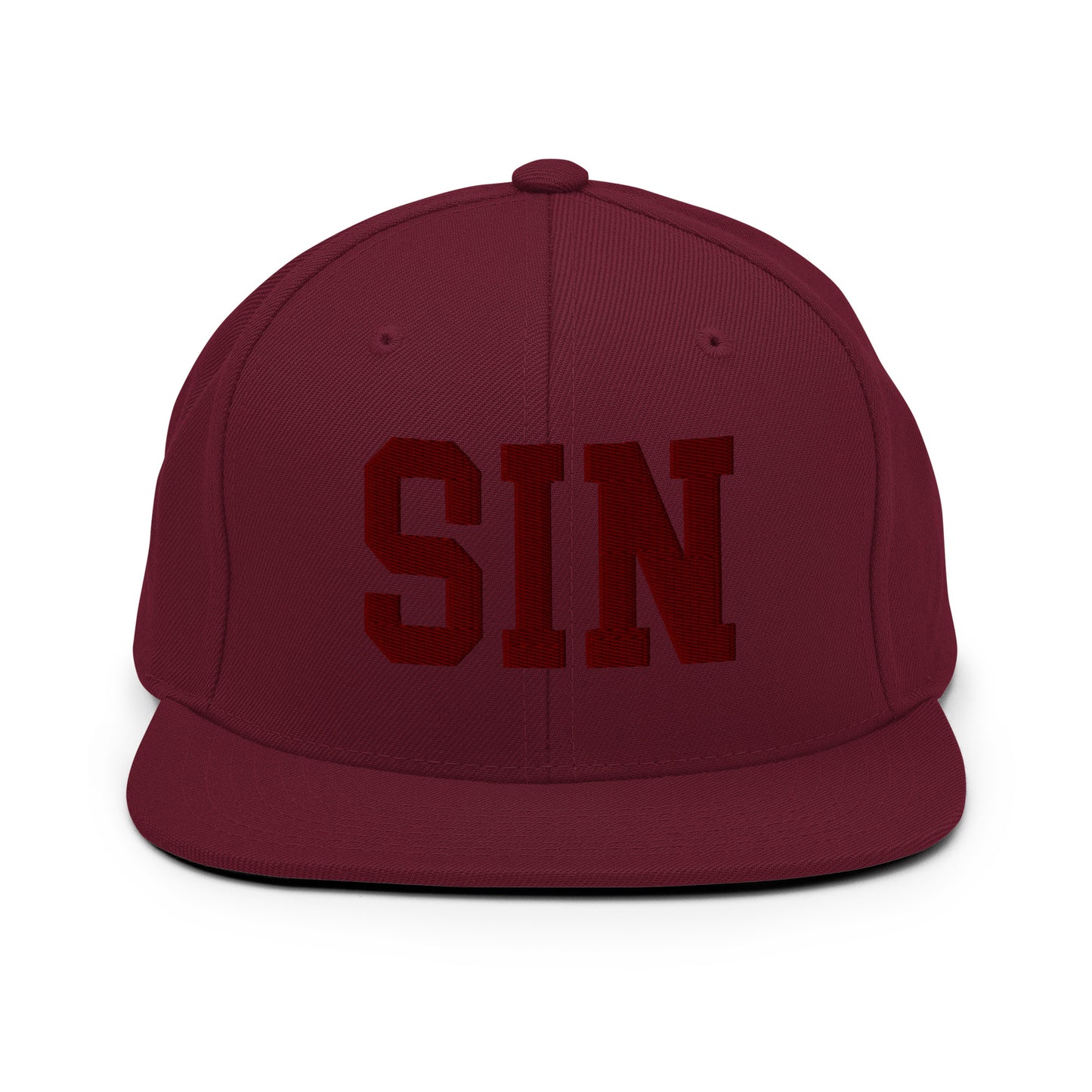 College-Style Snapback Hat • Maroon Embroidery • SIN Singapore • YHM Designs - Image 07