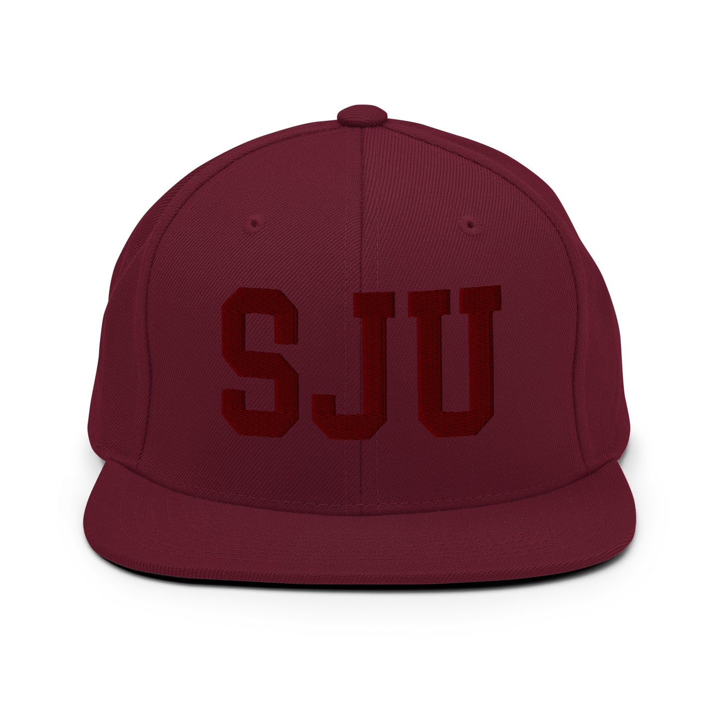 College-Style Snapback Hat • Maroon Embroidery • SJU San Juan • YHM Designs - Image 07