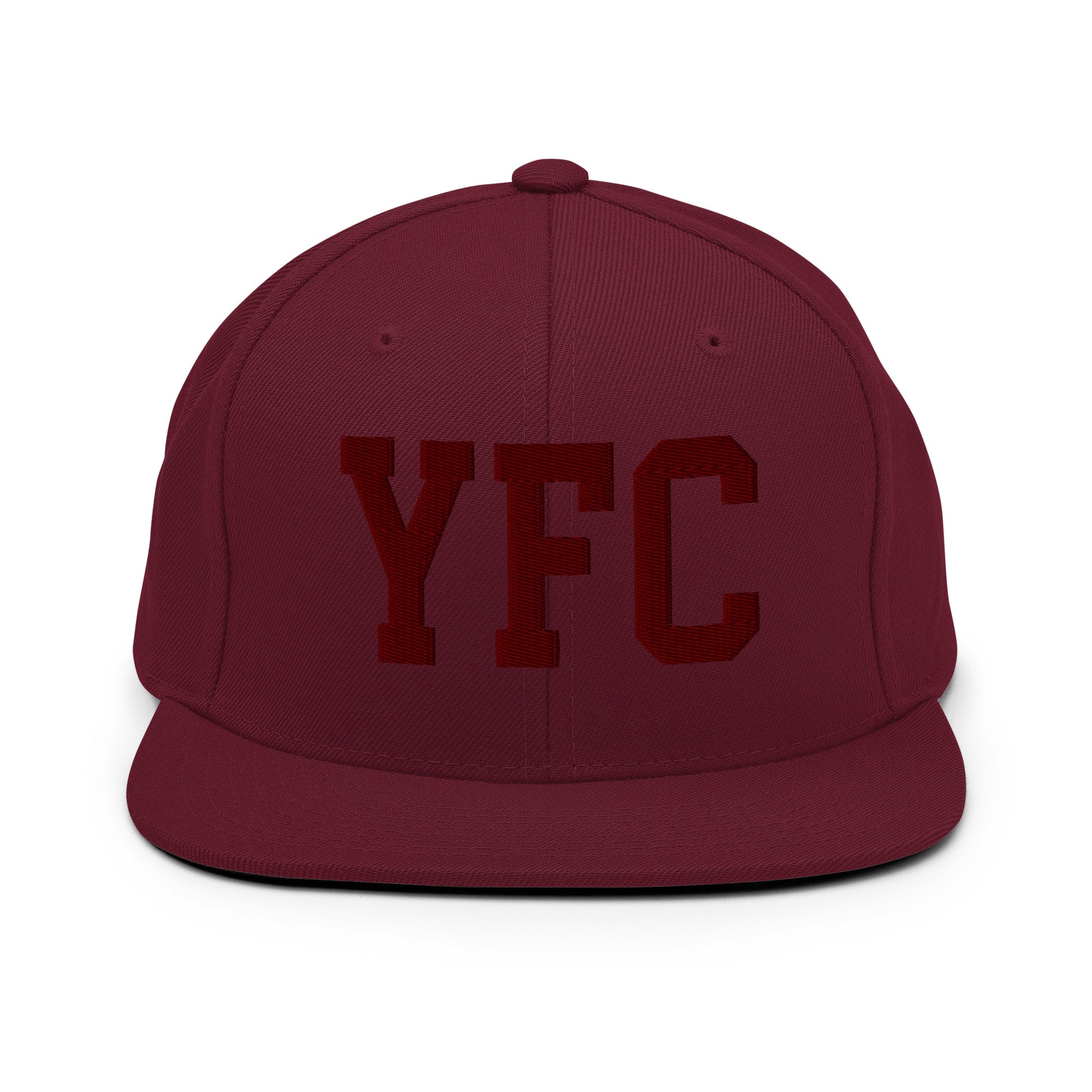 College-Style Snapback Hat • Maroon Embroidery • YFC Fredericton Souvenir • YHM Designs - Image 07