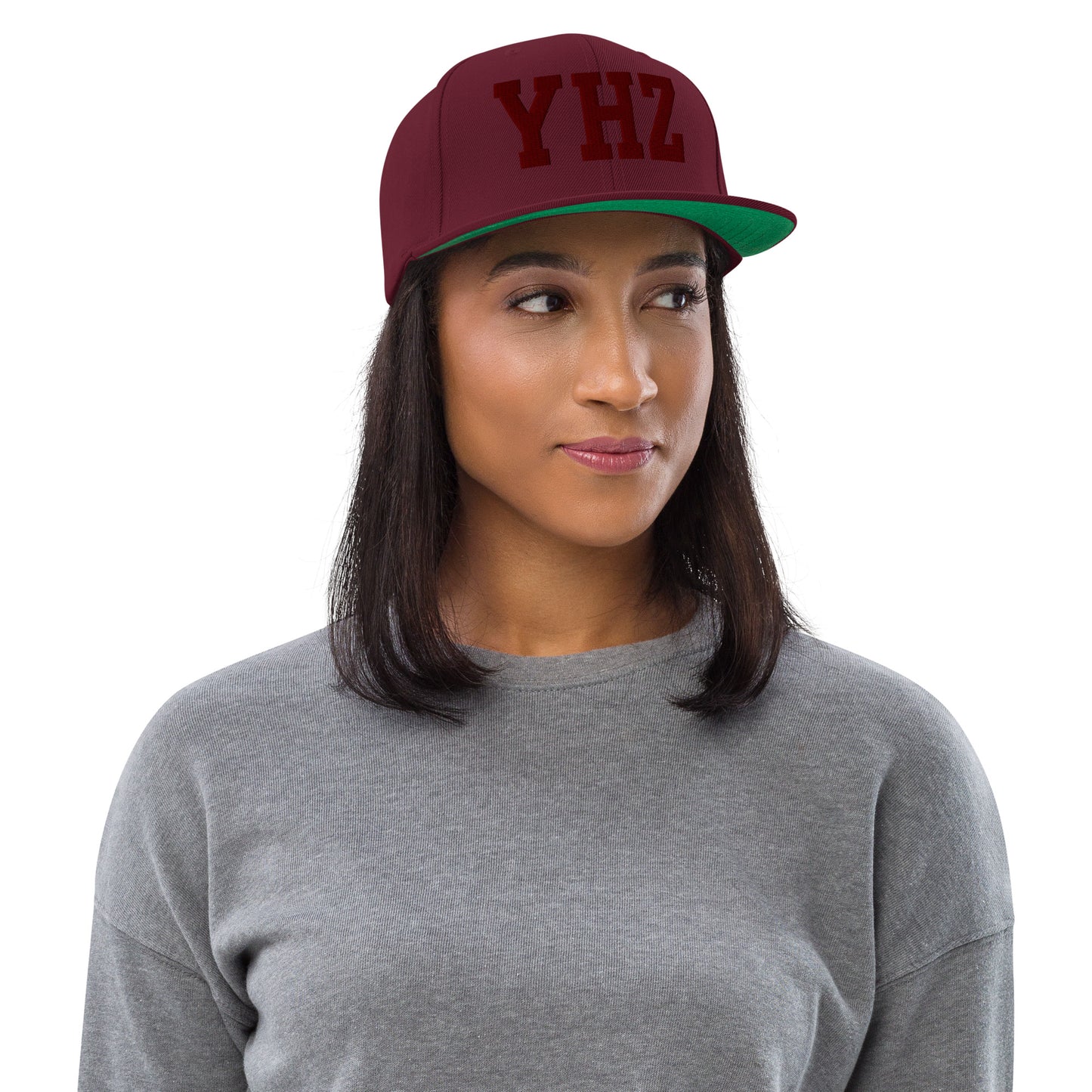 College-Style Snapback Hat • Maroon Embroidery • YHZ Halifax Souvenir • YHM Designs - Image 04