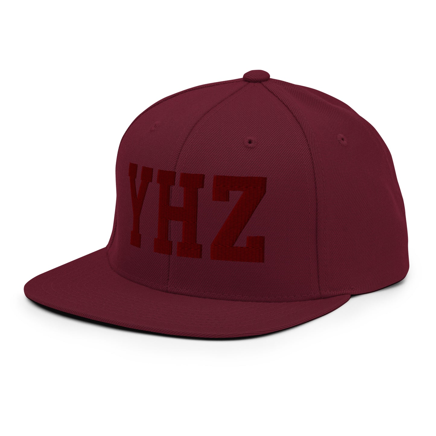 College-Style Snapback Hat • Maroon Embroidery • YHZ Halifax Souvenir • YHM Designs - Image 01