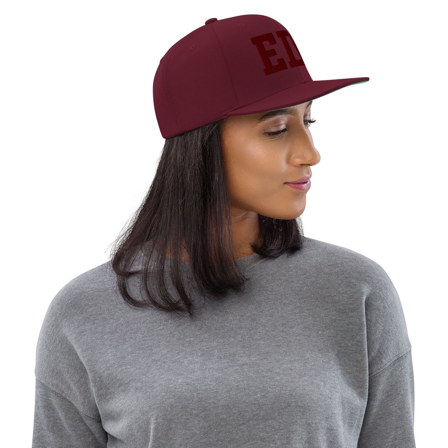 College-Style Snapback Hat • Maroon Embroidery • EDI Edinburgh • YHM Designs - Image 02