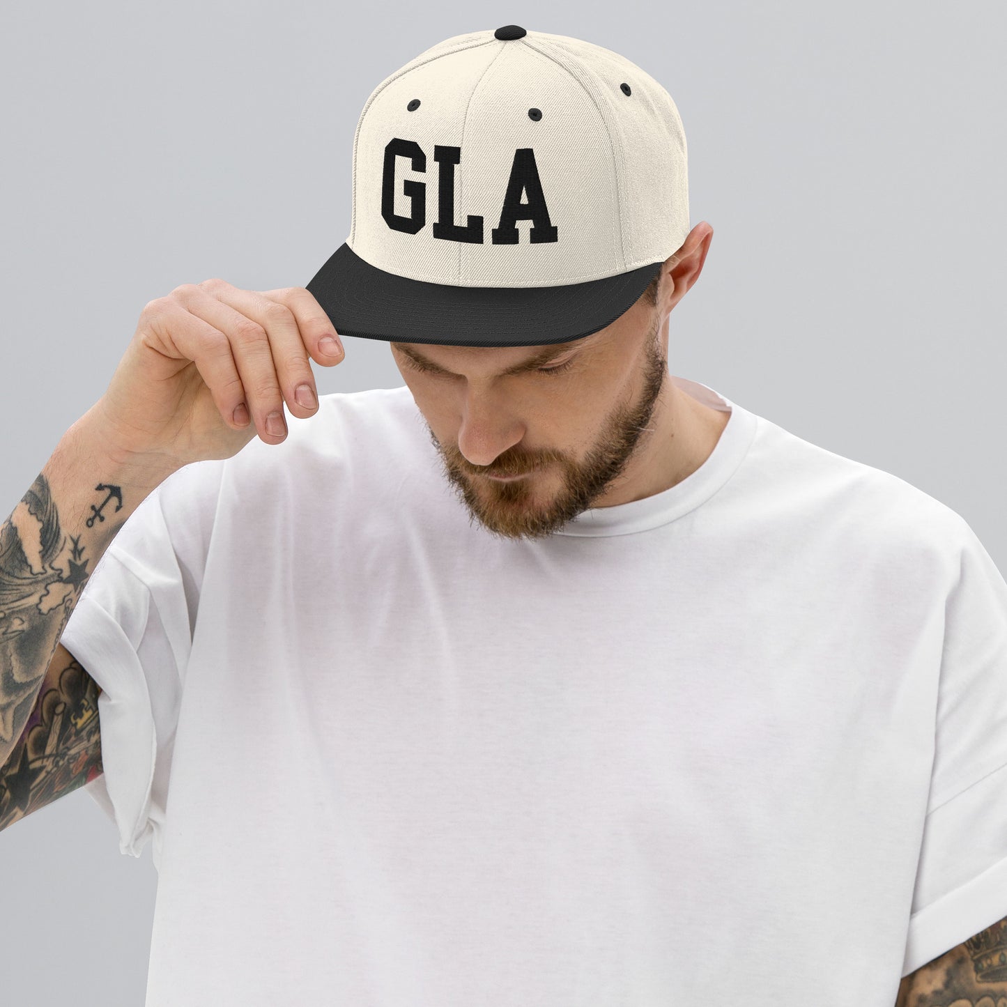 College-Style Classic Snapback Hat • Black • GLA Glasgow • YHM Designs - Image 06