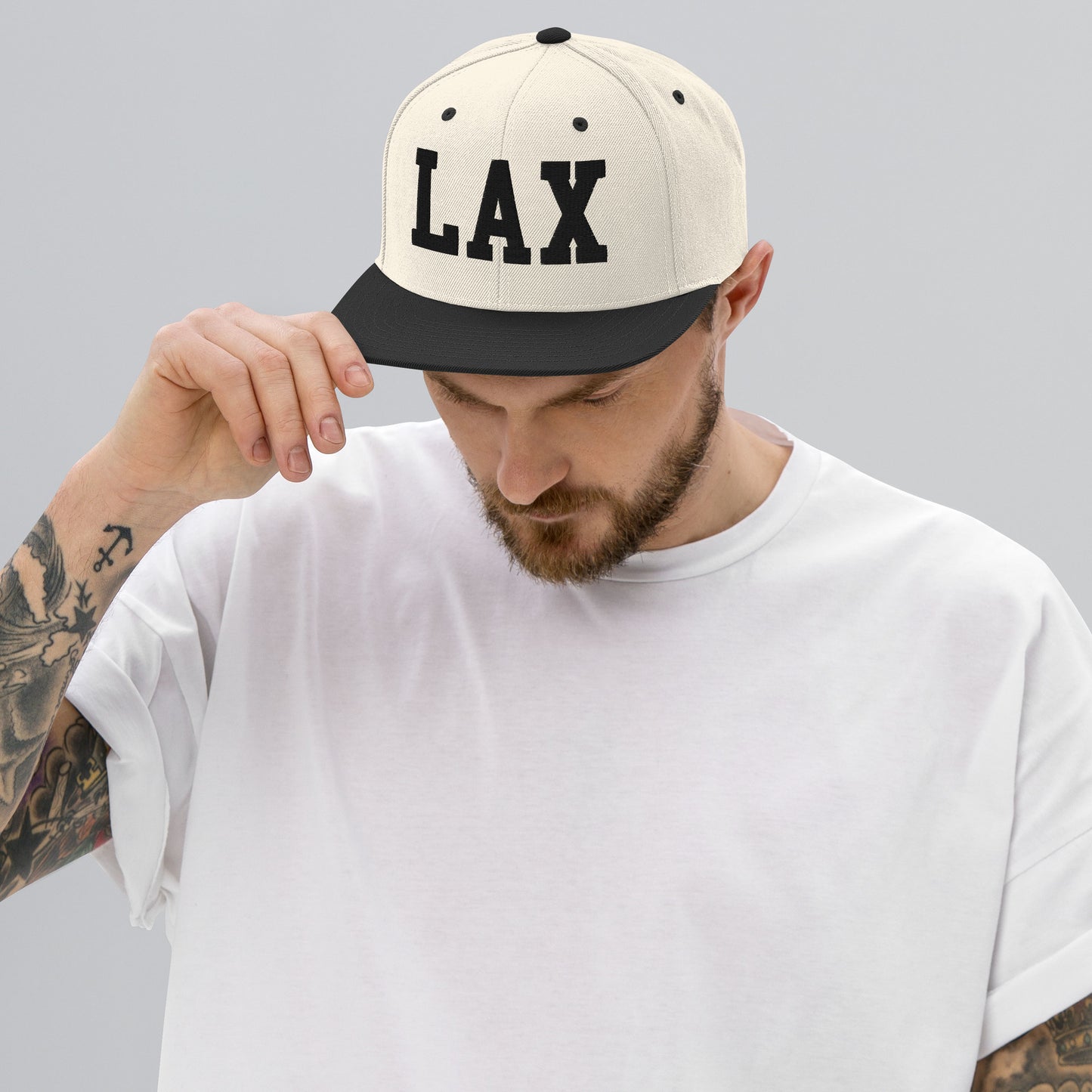College-Style Classic Snapback Hat • Black • LAX Los Angeles • YHM Designs - Image 06