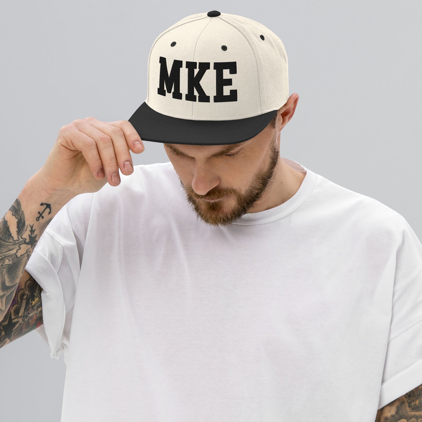 College-Style Classic Snapback Hat • Black • MKE Milwaukee • YHM Designs - Image 06