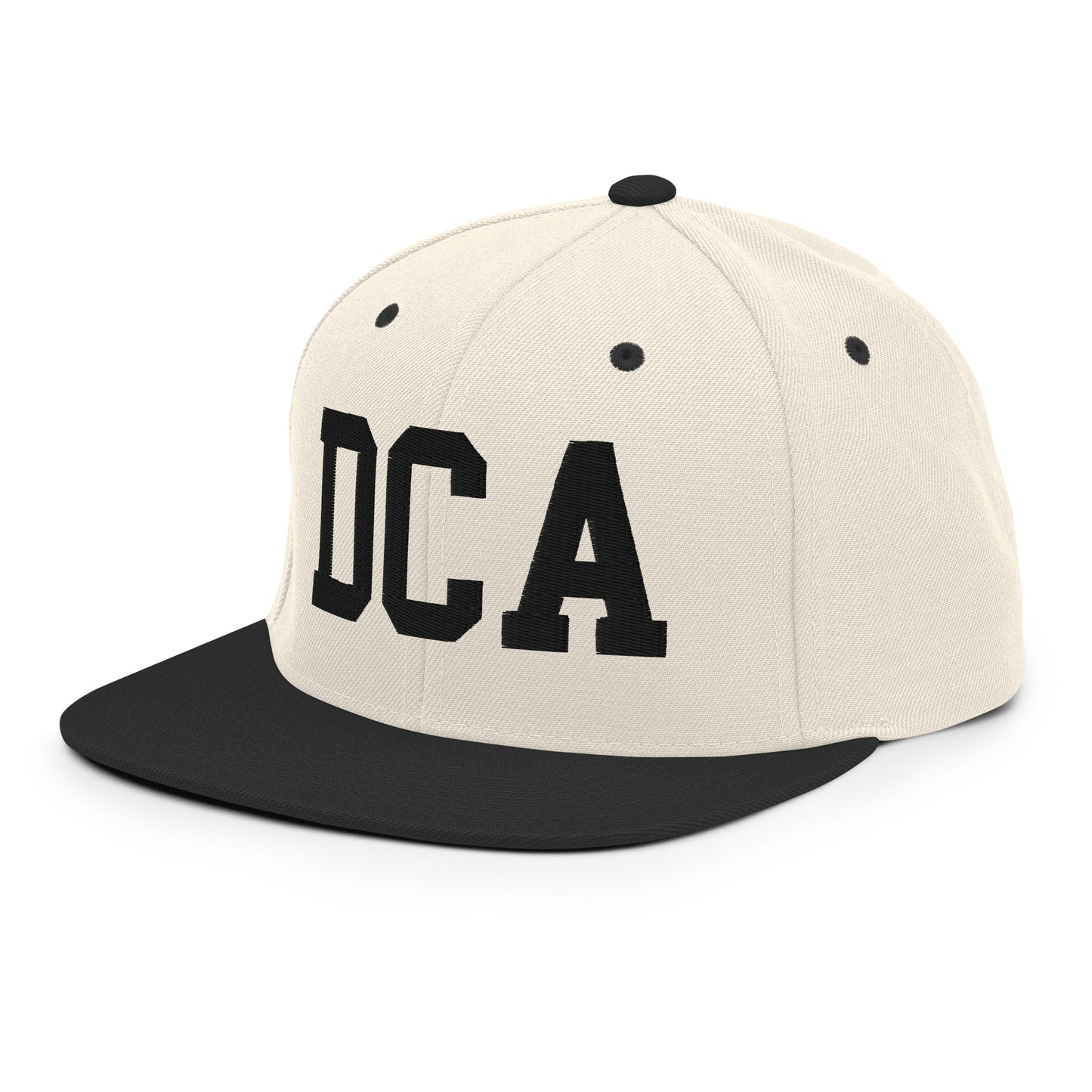 College-Style Classic Snapback Hat • Black • DCA Washington • YHM Designs - Image 01