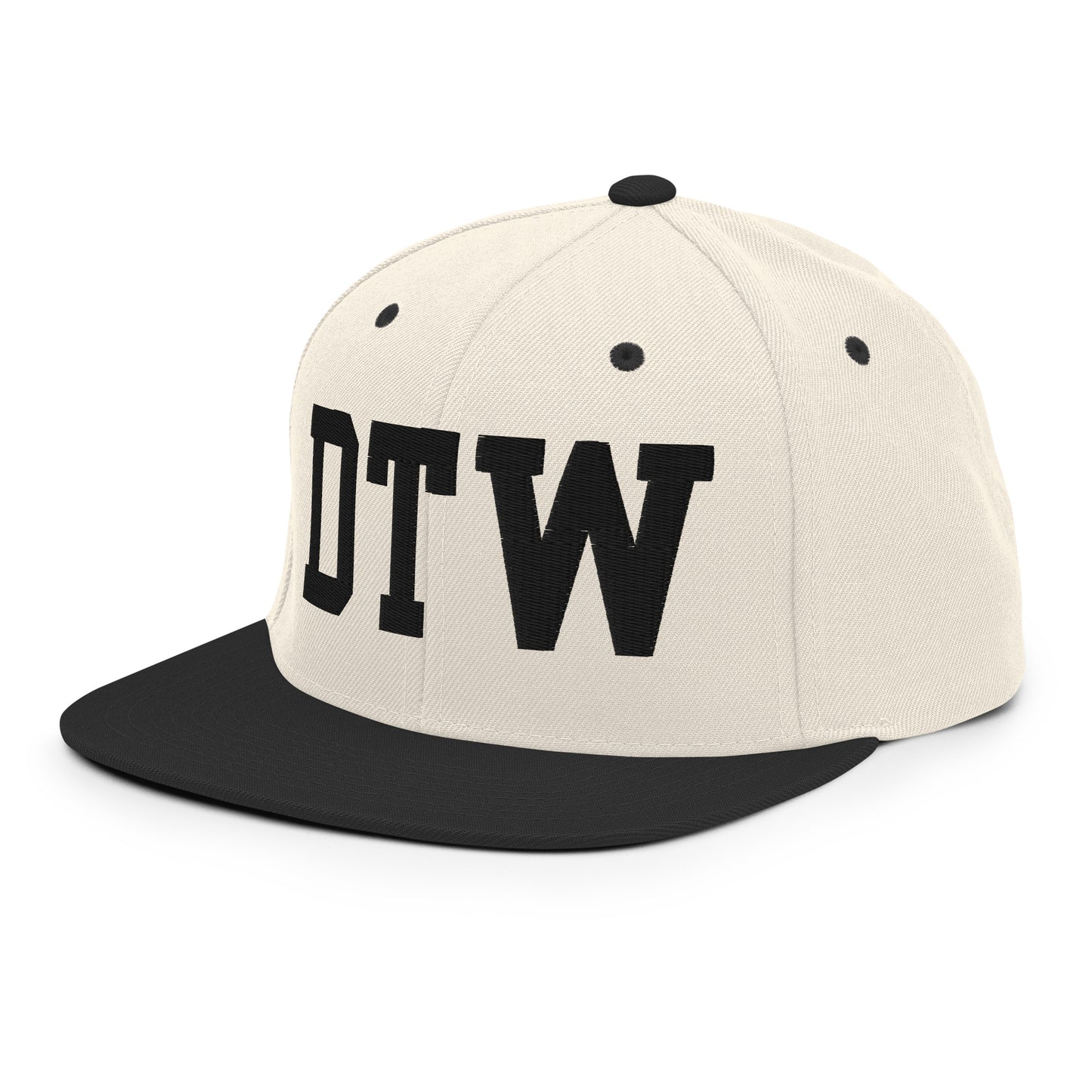 College-Style Classic Snapback Hat • Black • DTW Detroit Souvenir • YHM Designs - Image 01