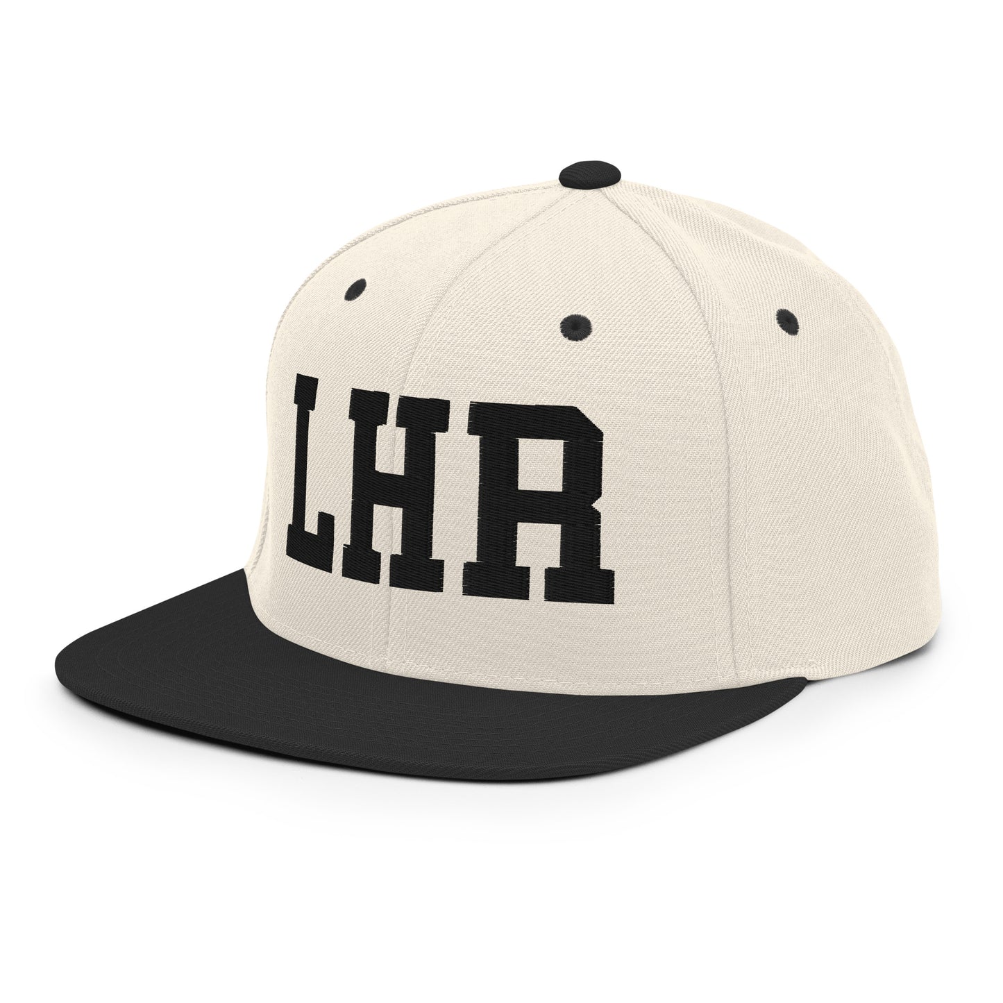 College-Style Classic Snapback Hat • Black • LHR London Souvenir • YHM Designs - Image 01