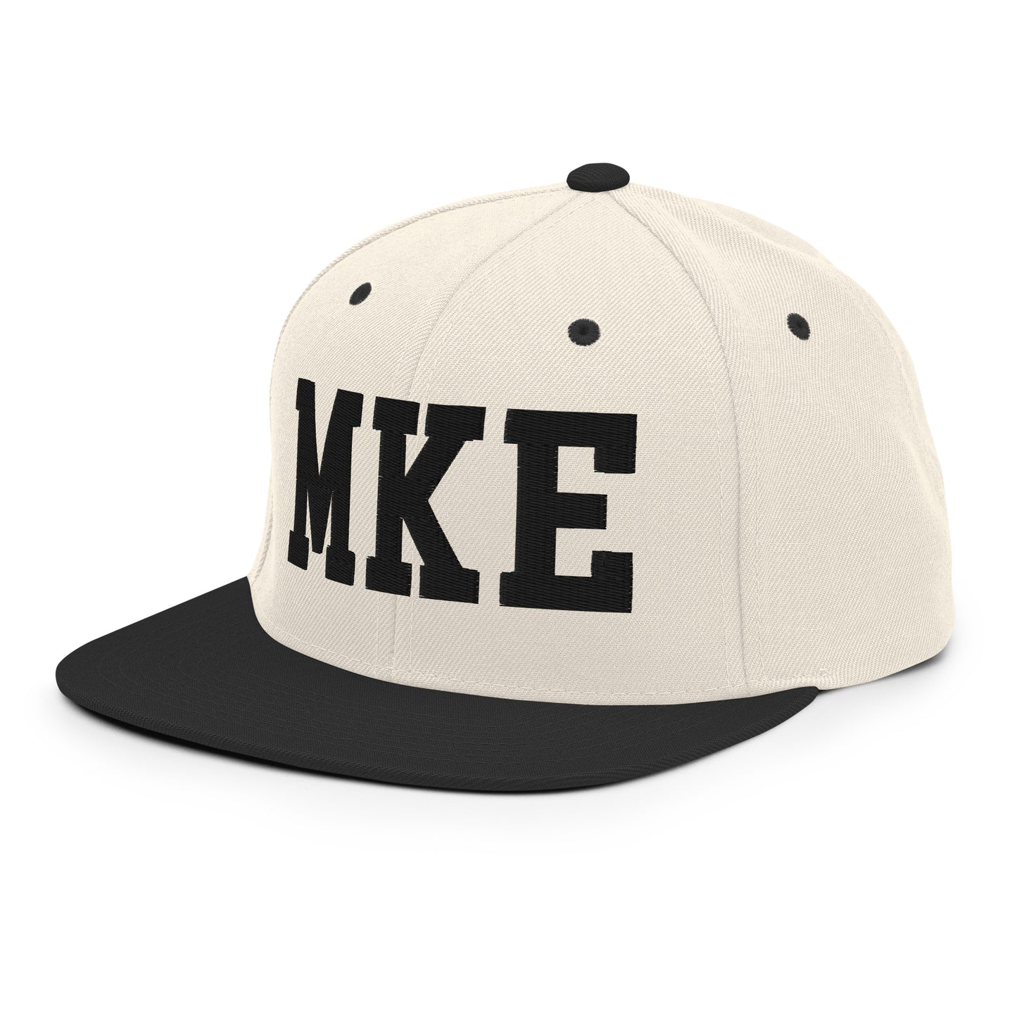 College-Style Classic Snapback Hat • Black • MKE Milwaukee • YHM Designs - Image 01