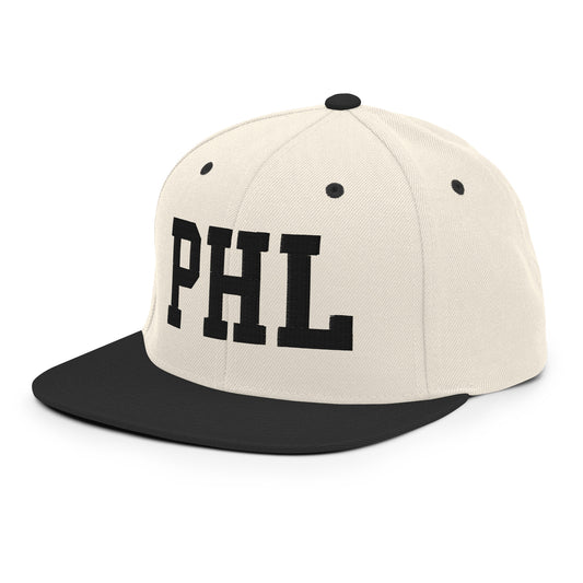 College-Style Classic Snapback Hat • Black • PHL Philadelphia Souvenir • YHM Designs - Image 01