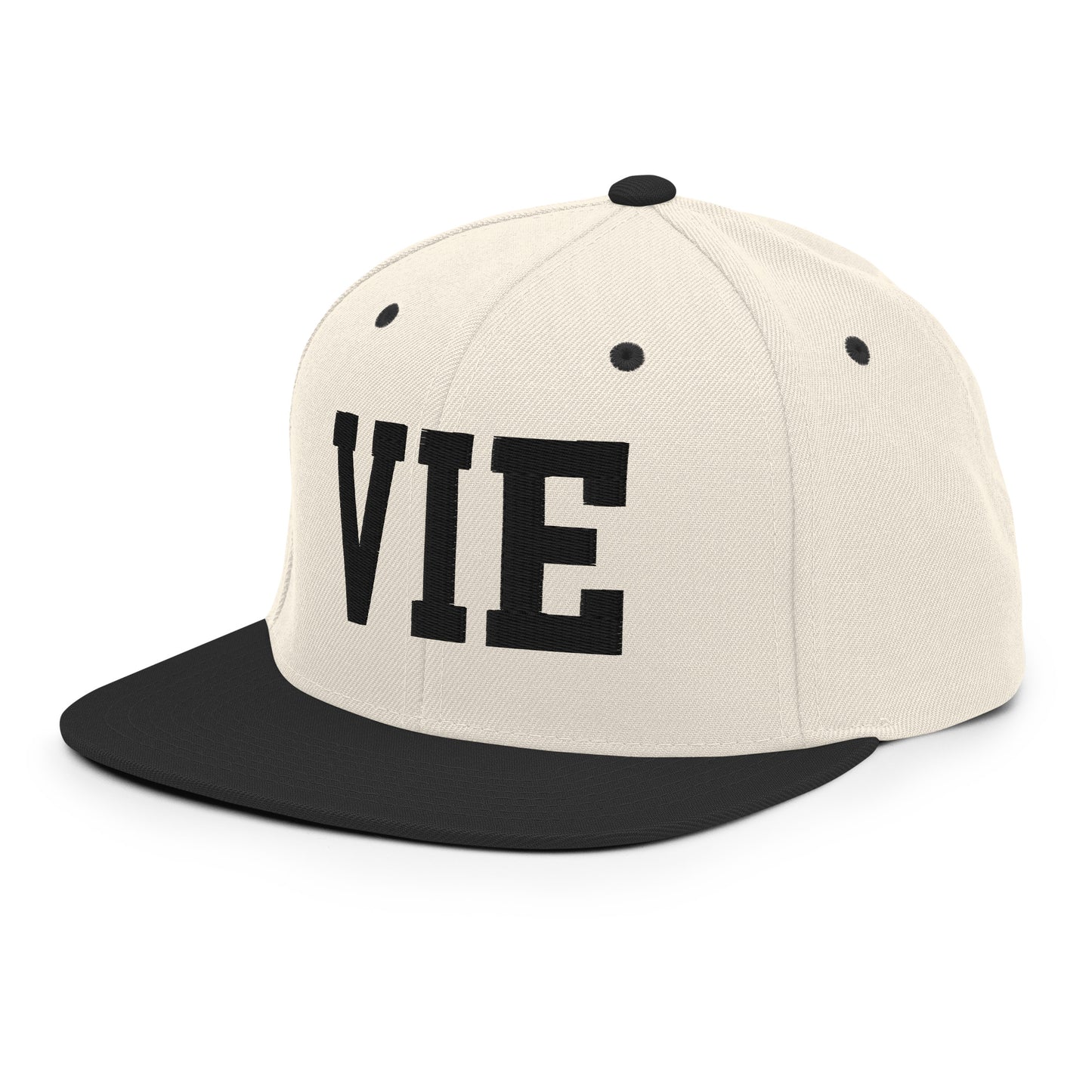 College-Style Classic Snapback Hat • Black • VIE Vienna Souvenir • YHM Designs - Image 01