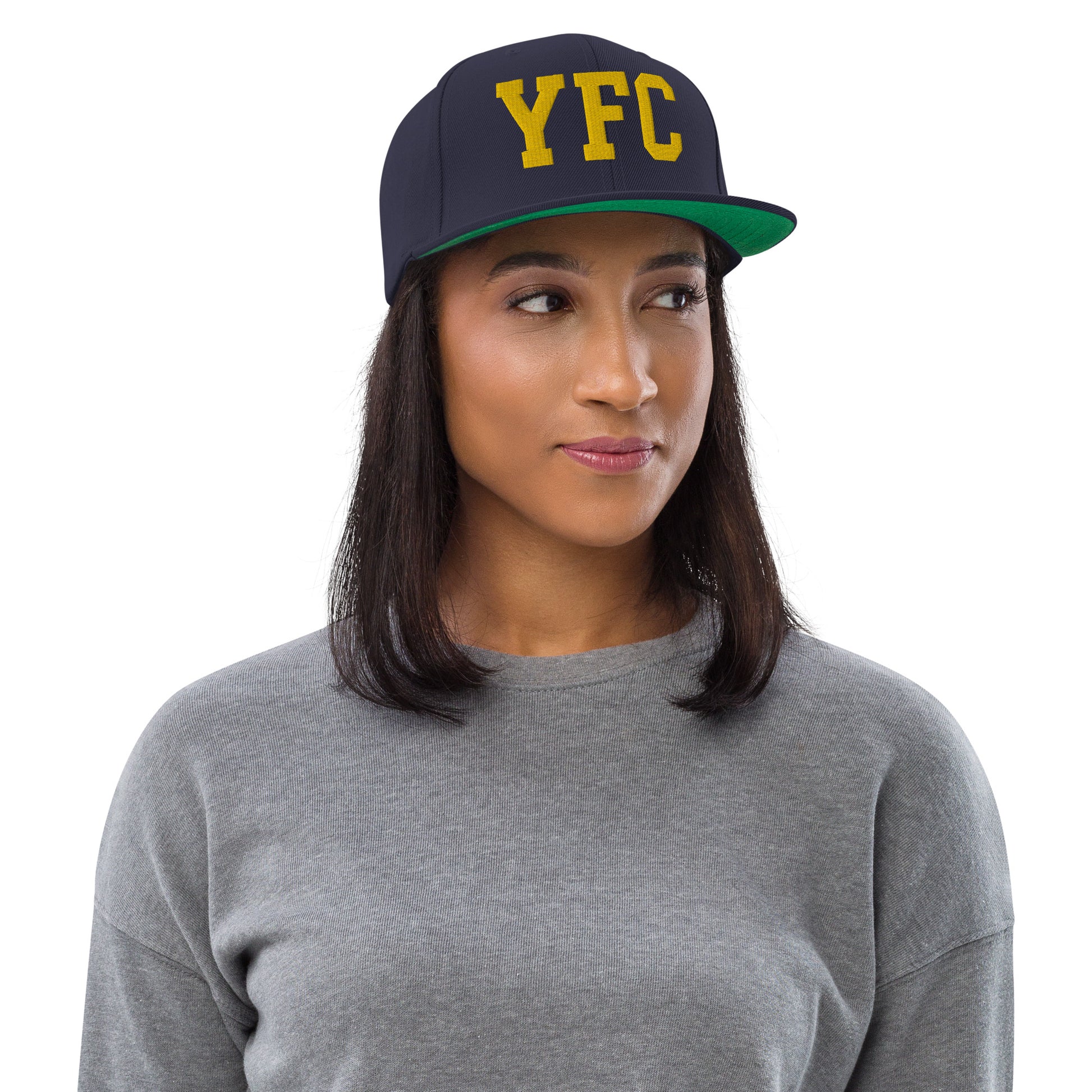 College-Style Classic Snapback Hat • Gold • YFC Fredericton Souvenir • YHM Designs - Image 04